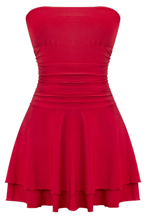 May Ruffled Mini Dress (Red) Small May Ruffled Mini Dress (Red) Small