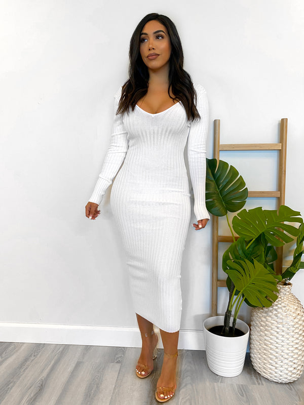 Laura's Fav Knit Dress (White) Small