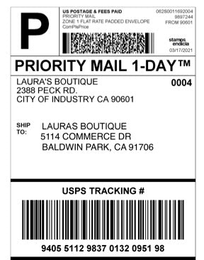$12.95 Priority Shipping Label - Laura's Boutique, Inc