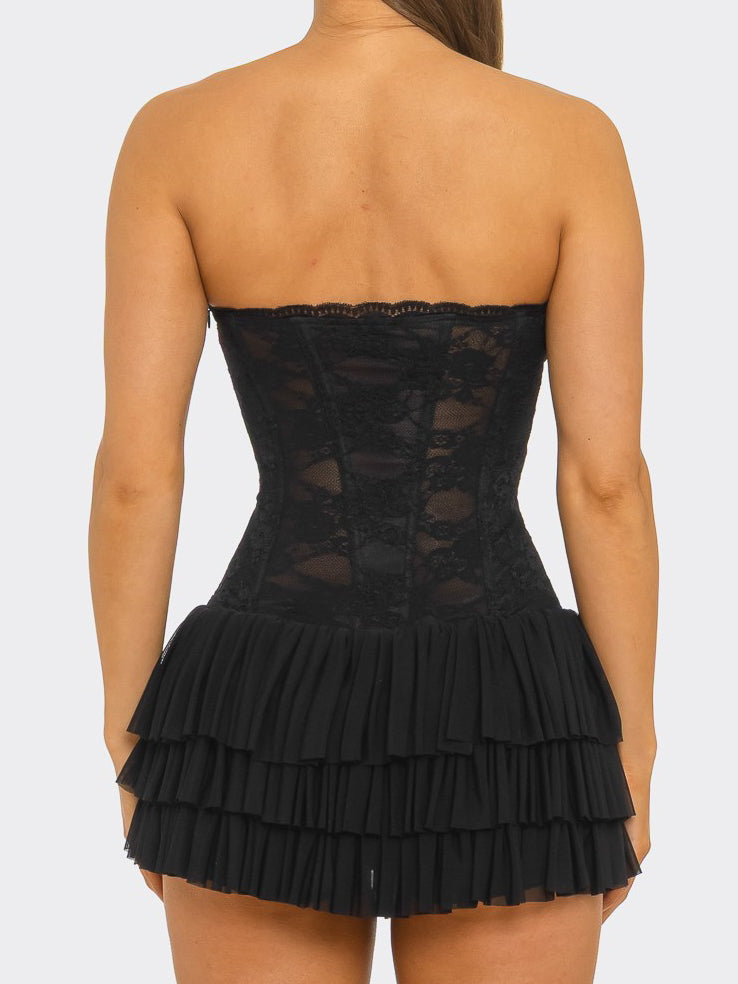 Paulina Sheer Corset Dress (Black)