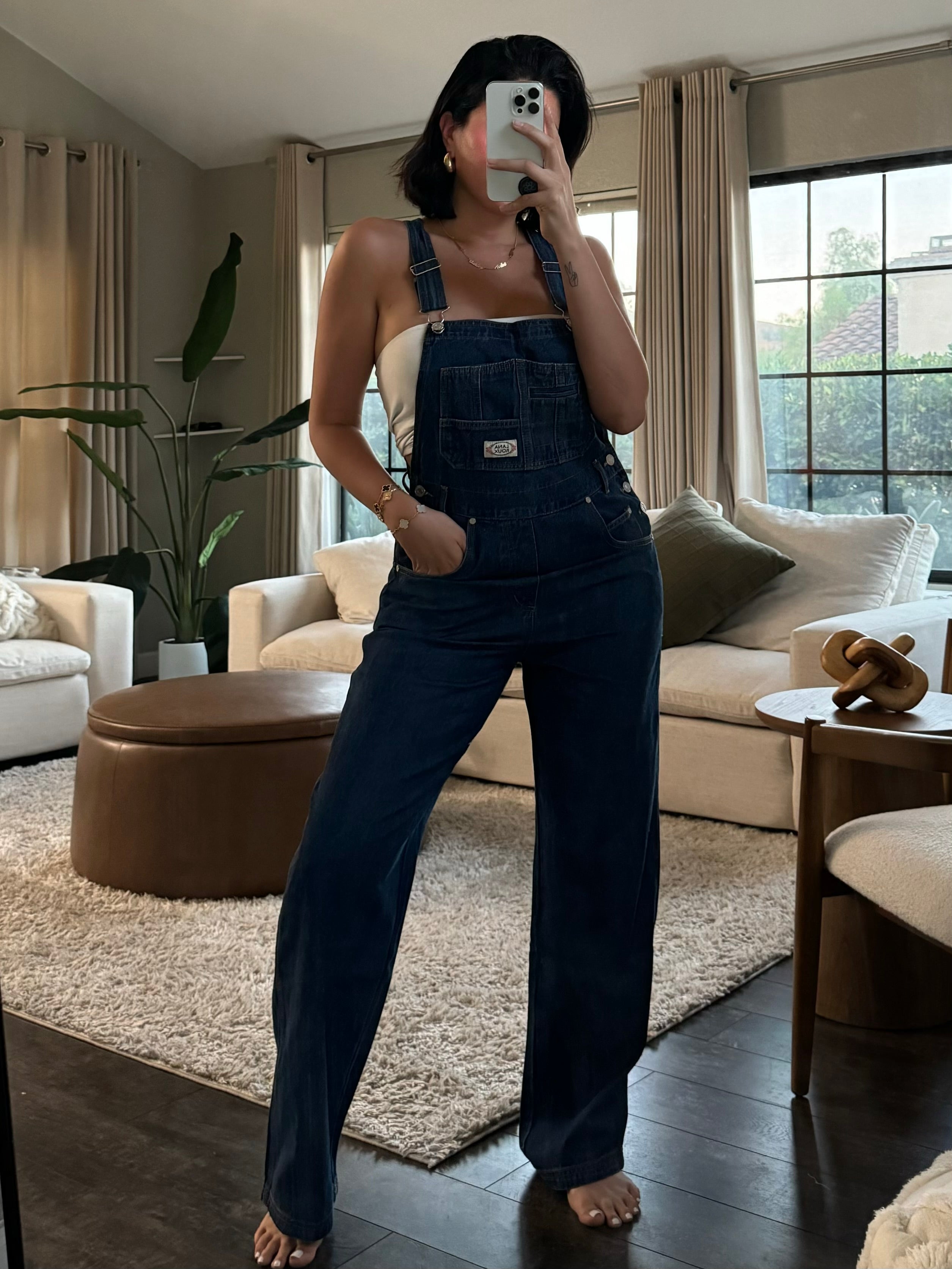 Dark denim overalls fashion