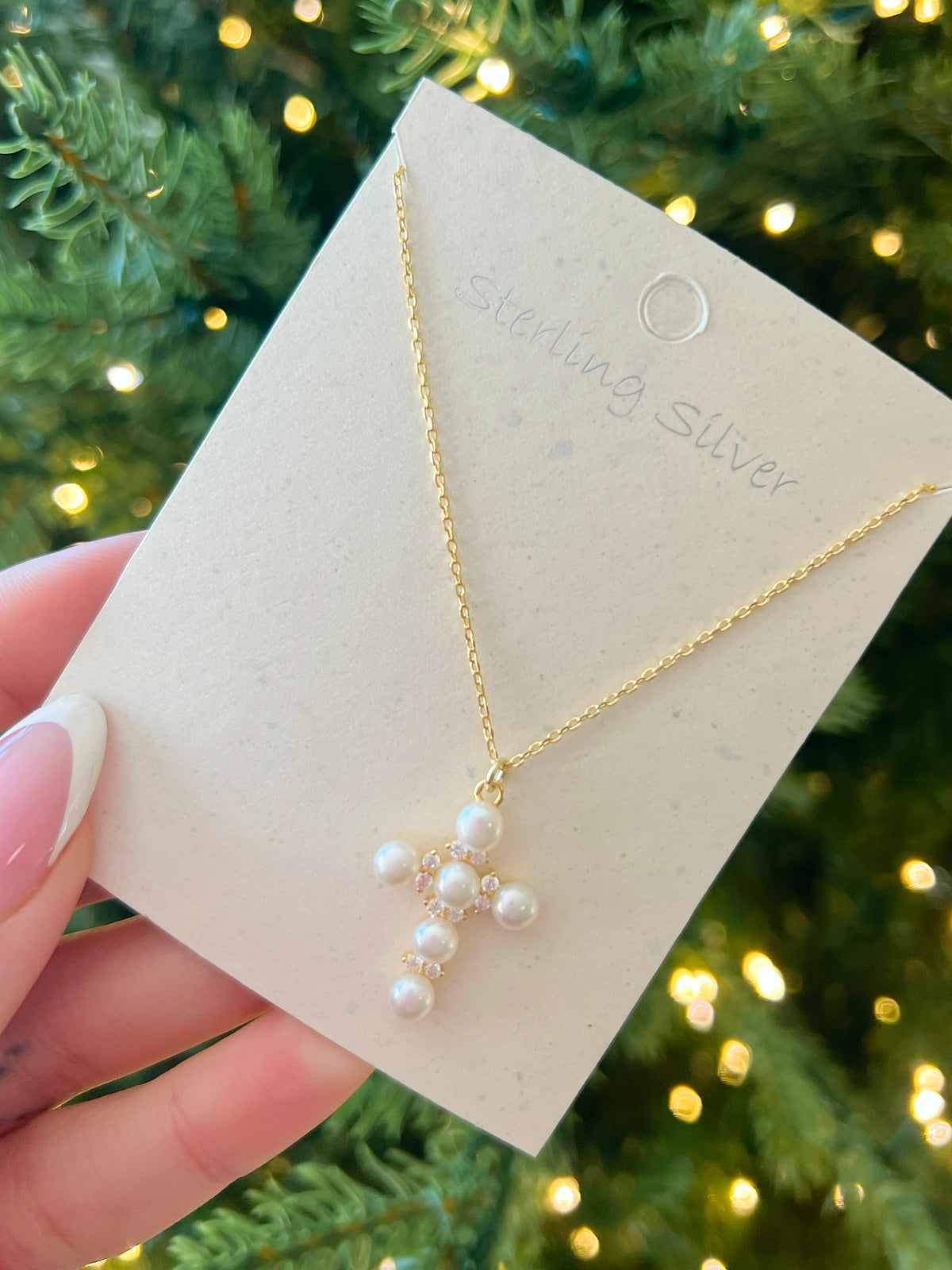 Maria Pearl Cross Necklace (Gold)