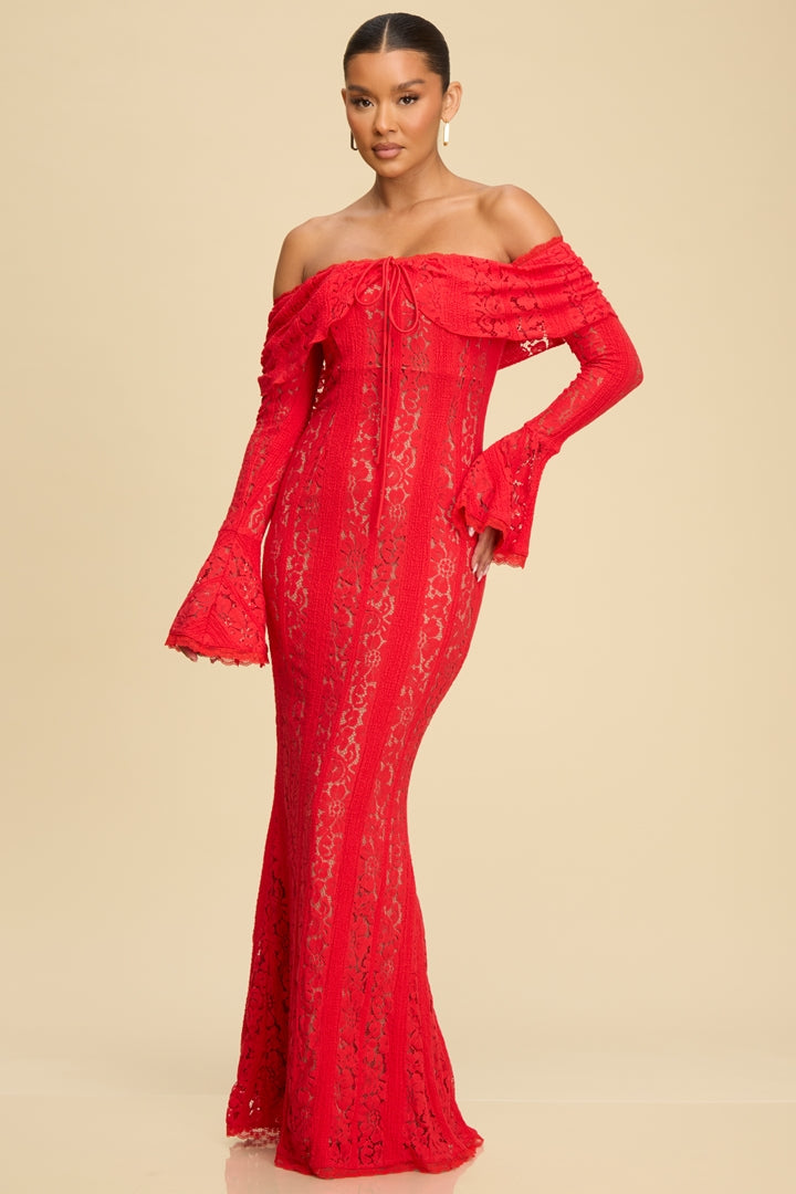 Mariah Lace Gown (Red) Small