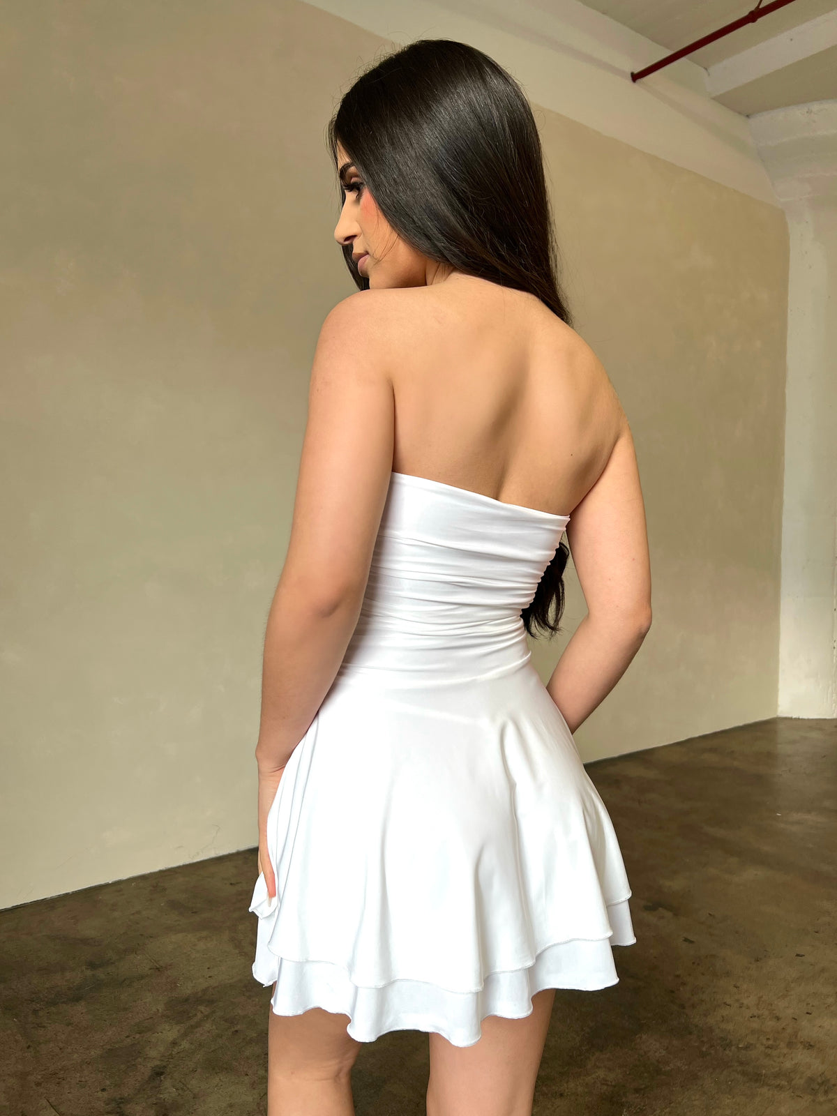 May Ruffled Mini Dress (Off White)