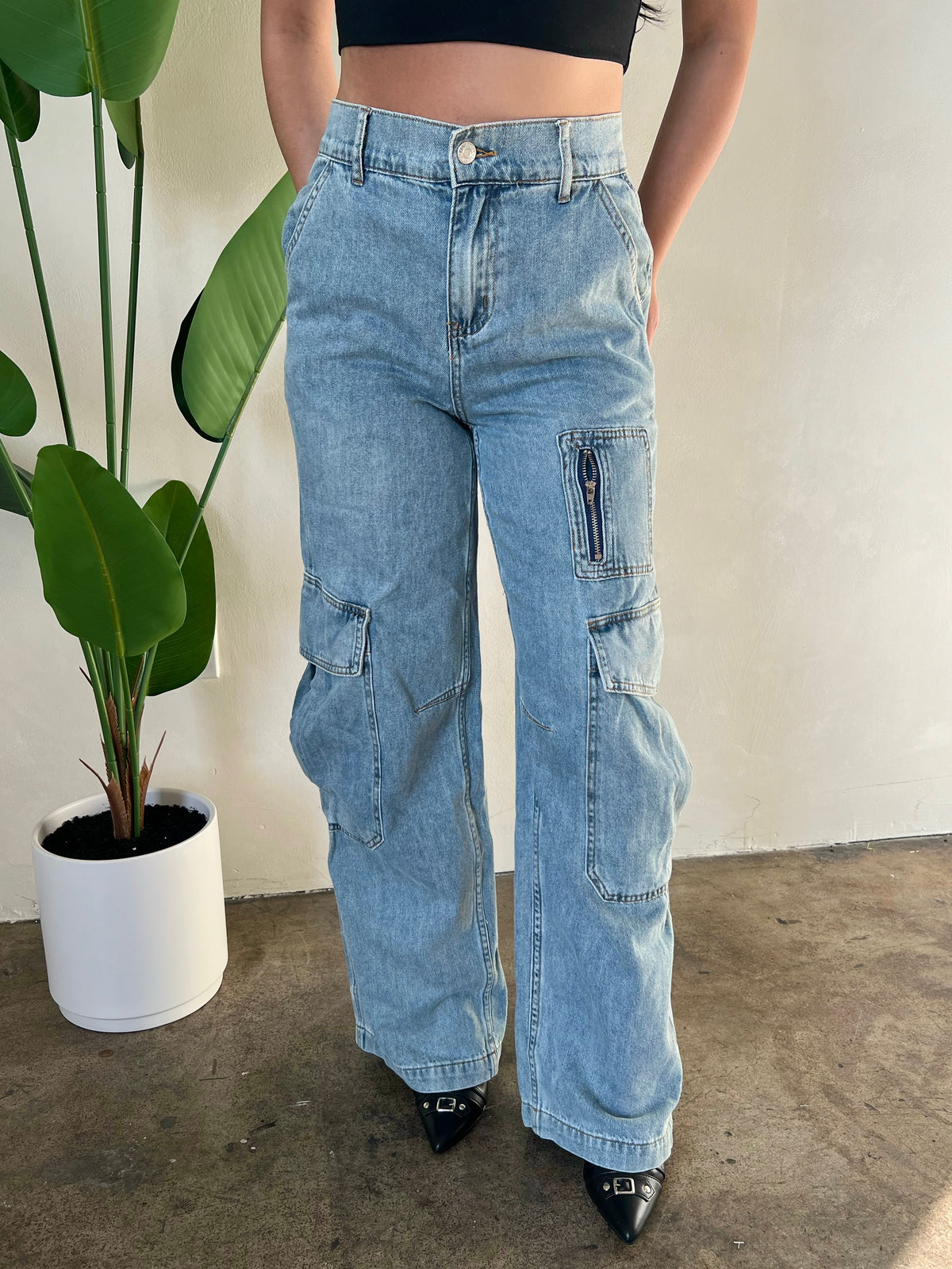 Ana Utility Cargo Jeans (Blue)