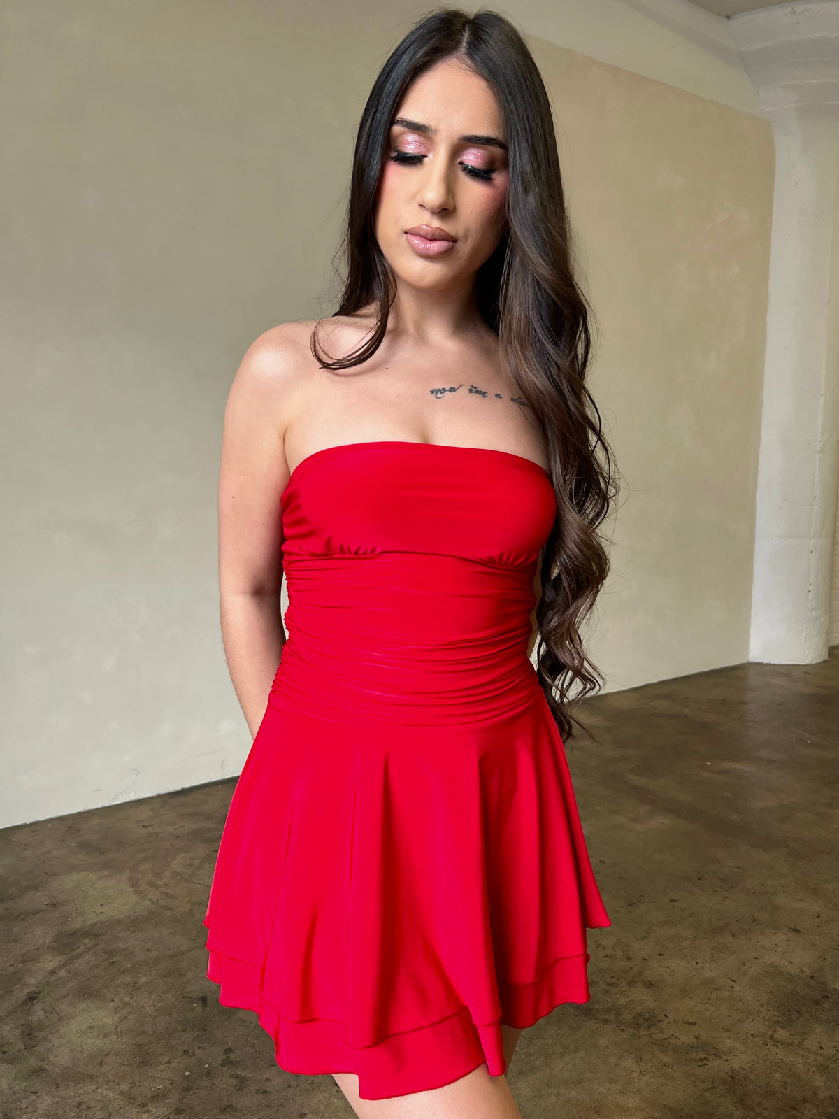 May Ruffled Mini Dress (Red)