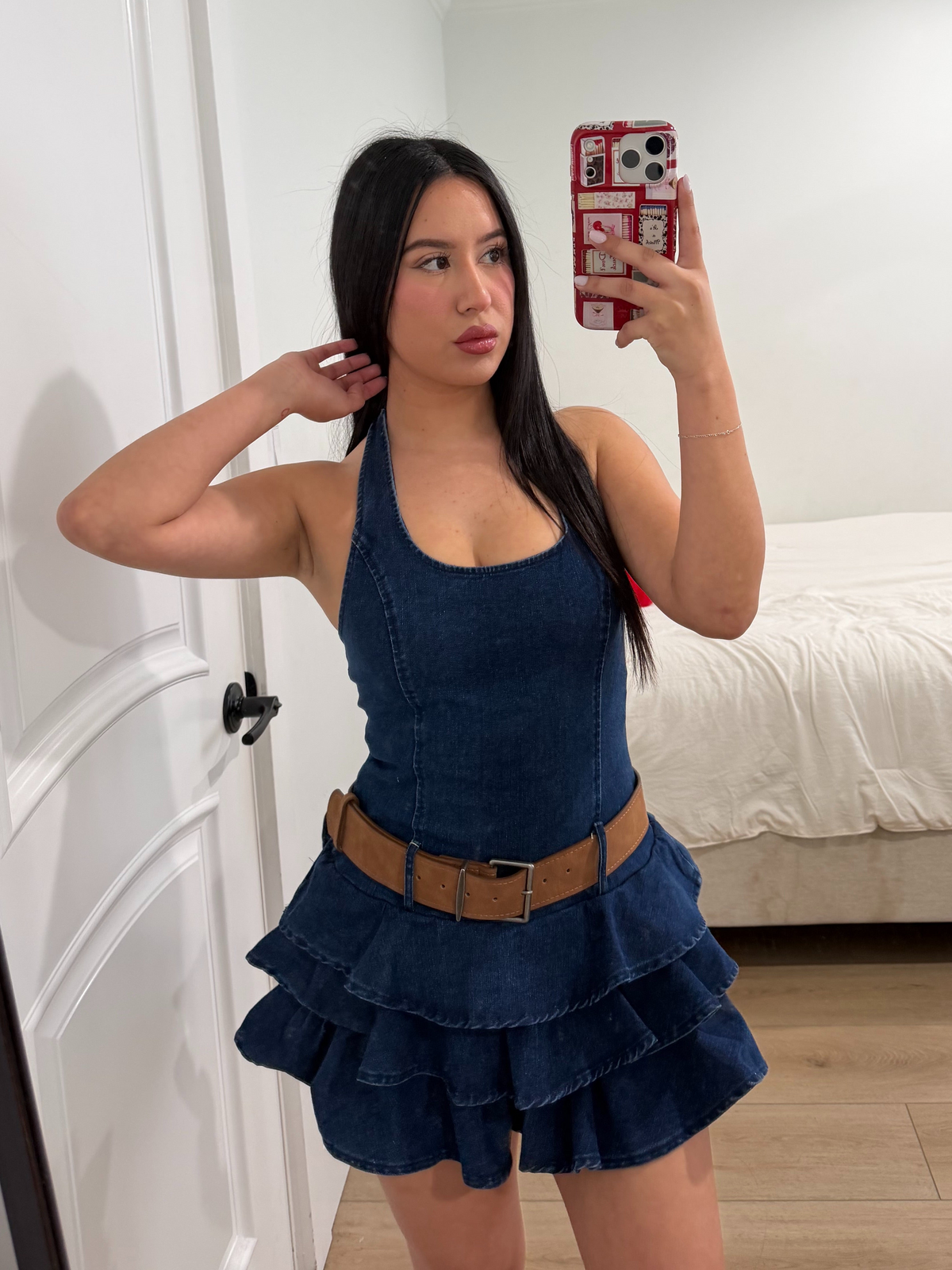 Chelsea Halter Denim Dress (Denim)