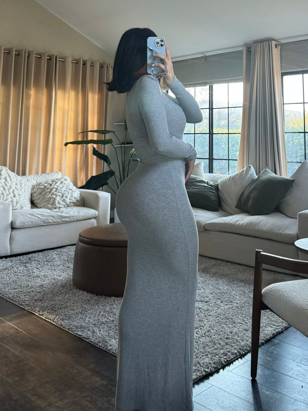 Selena Long Sleeve Maxi Dress (Grey)