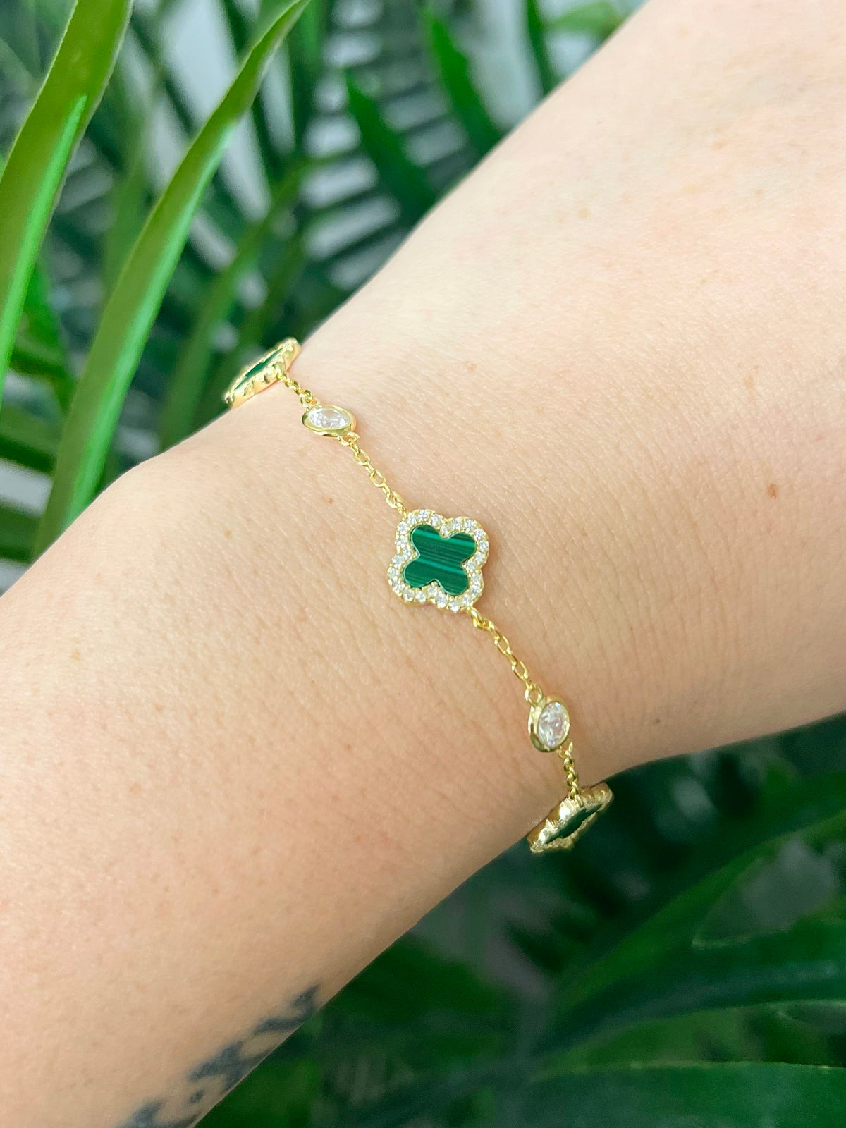 Ana Clover Bracelet (Gold/Emerald)