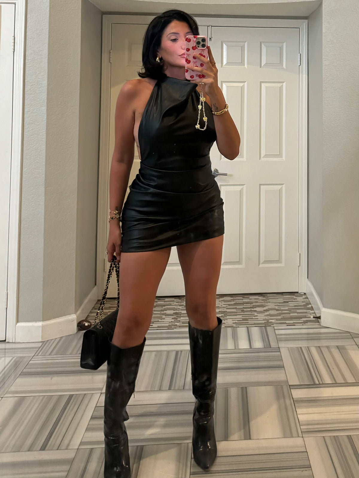 Veronica Leather Mini Dress Black Laura s Boutique Inc