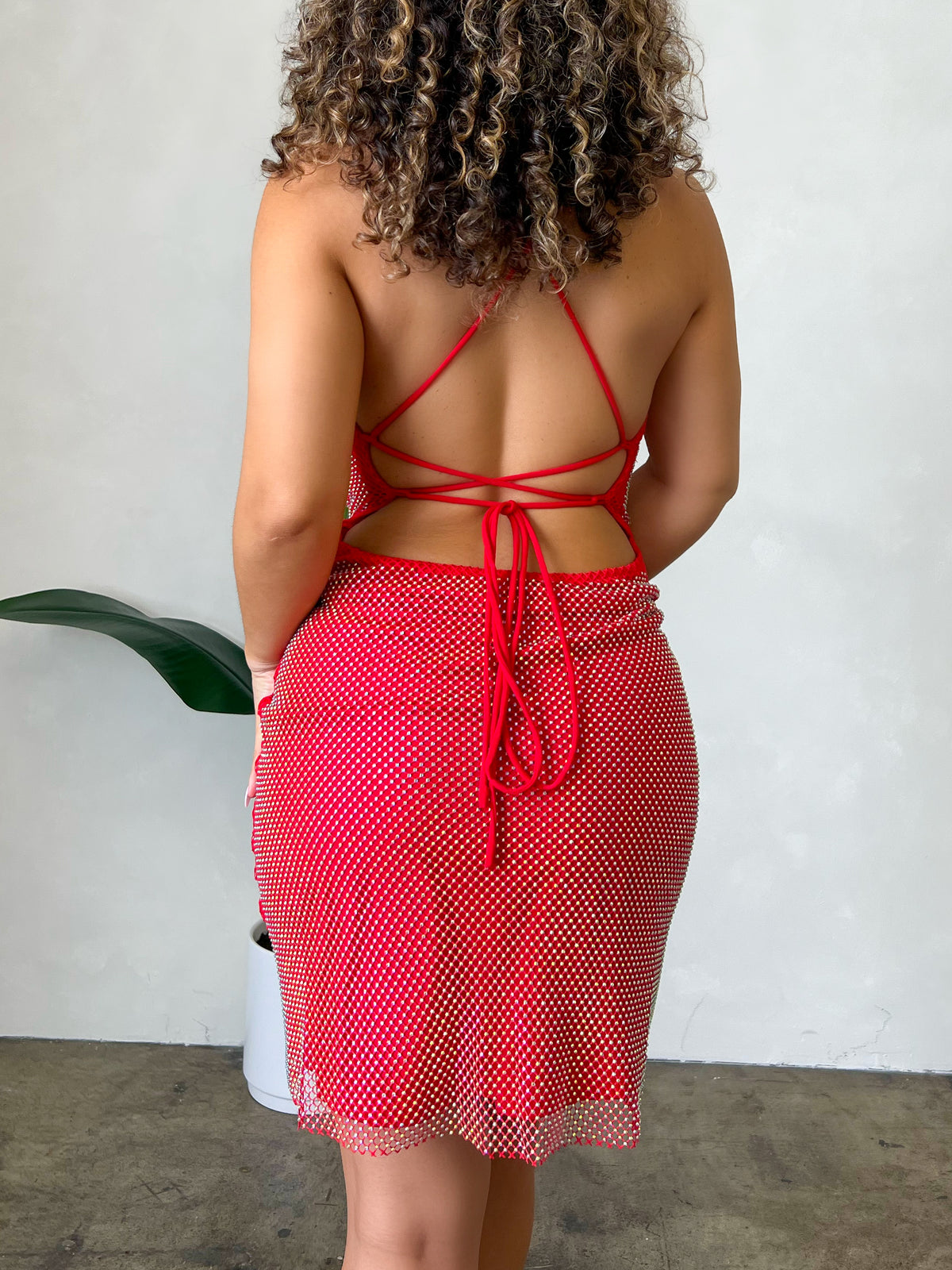 Monique Rhinestone Dress (Red)
