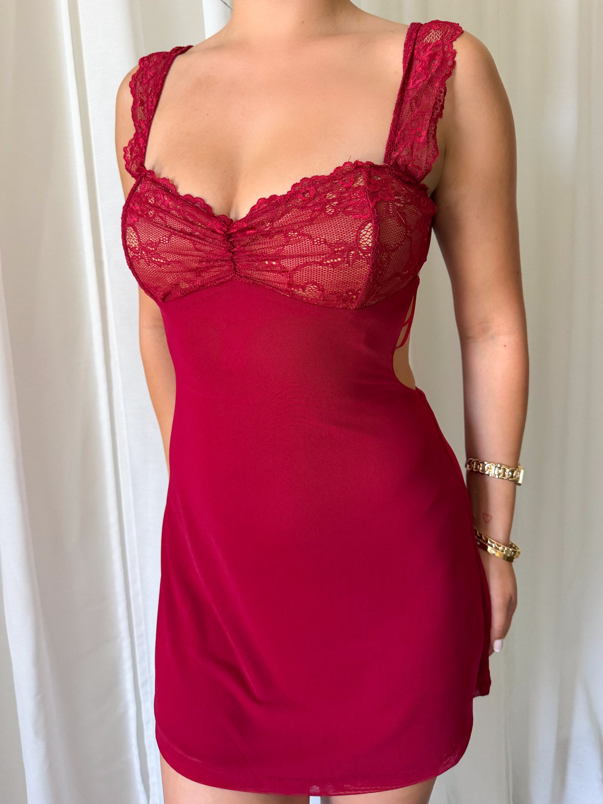 Anahi Mini Mesh Dress (Burgundy)