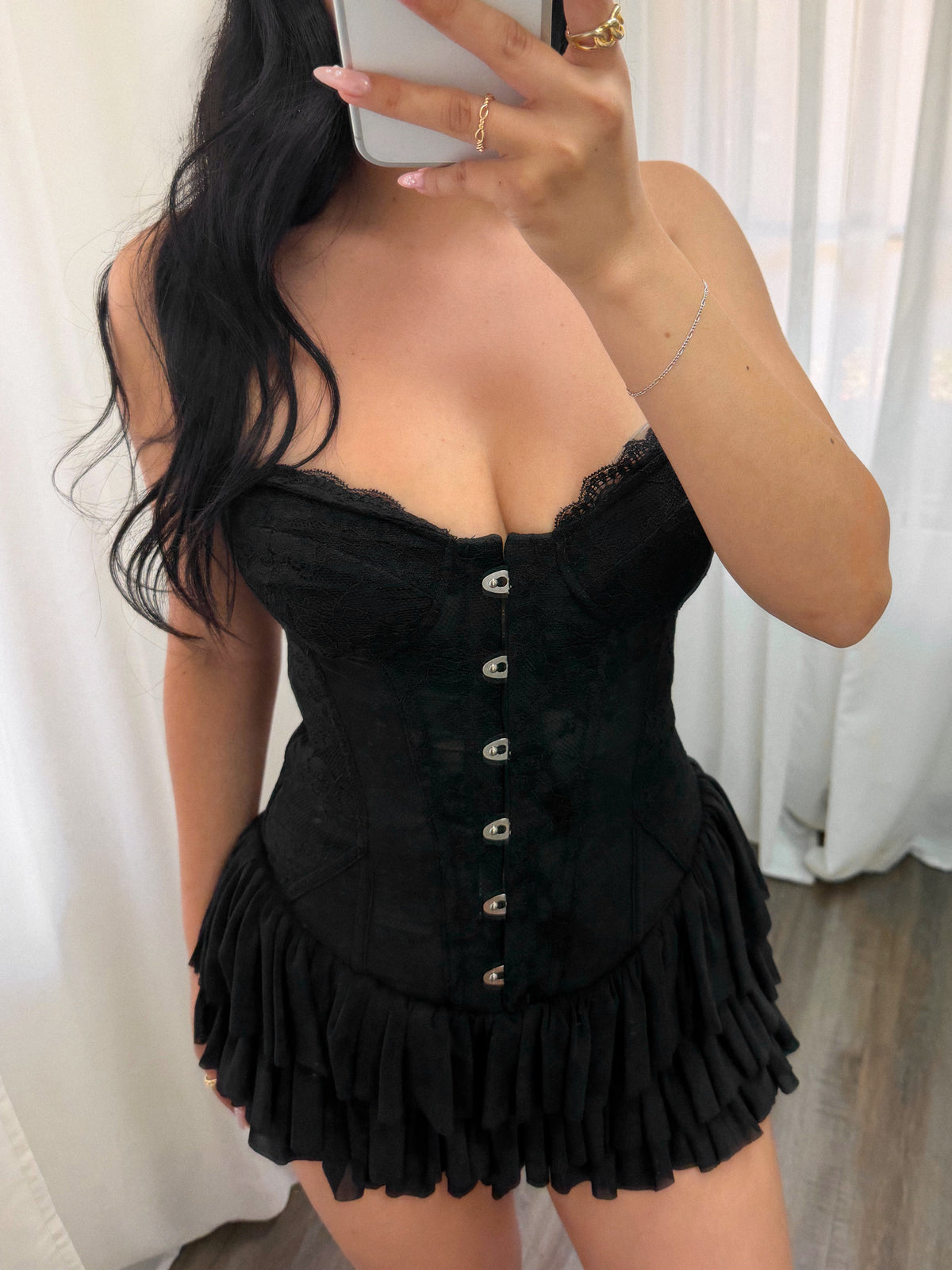 Paulina Sheer Corset Dress (Black)