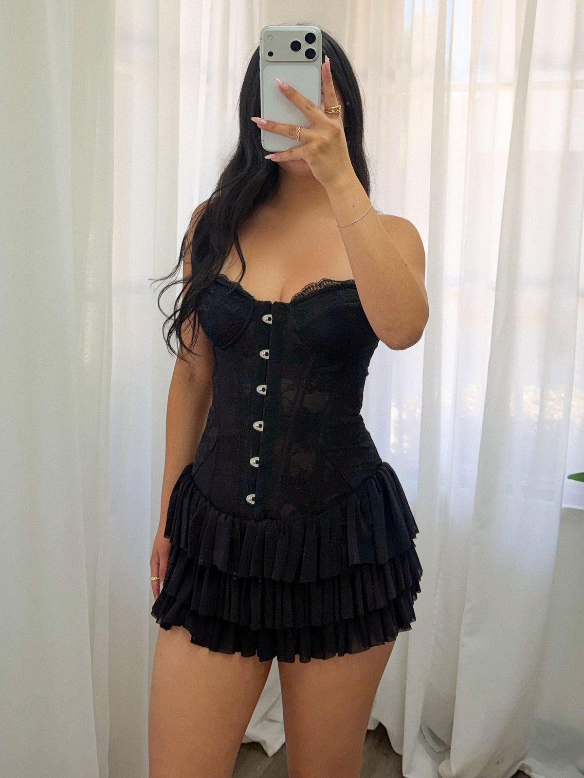 Paulina Sheer Corset Dress (Black)
