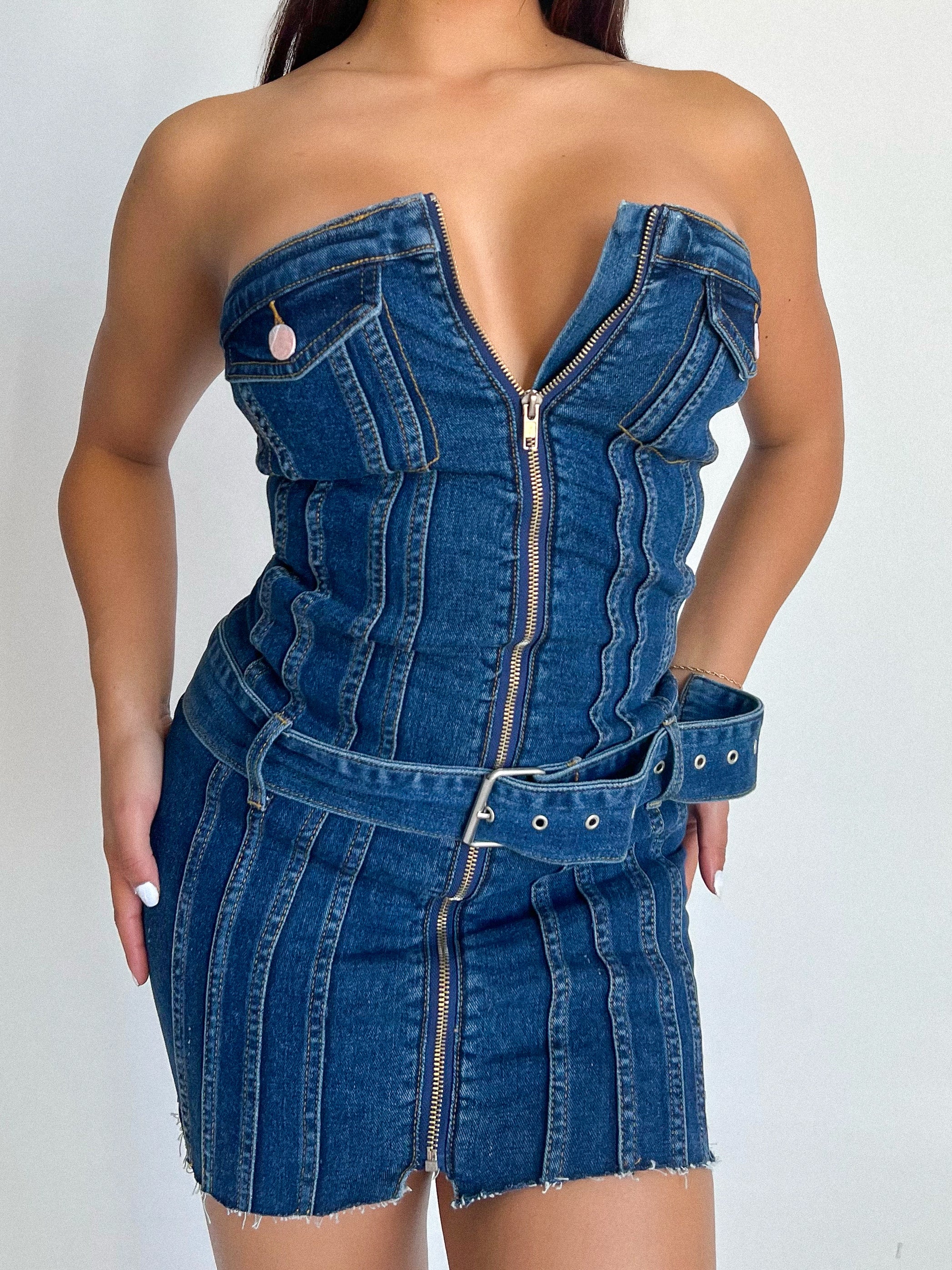 Kristine Denim Tube Dress (Dark Denim) Small Kristine Denim Tube Dress (Dark Denim) Small