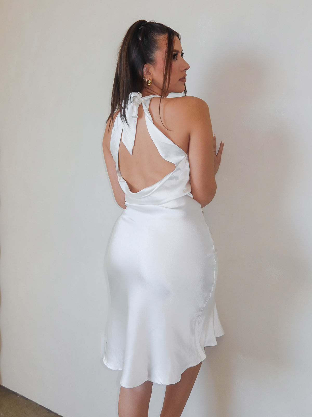 Mckenzie Satin Halter Dress (White)