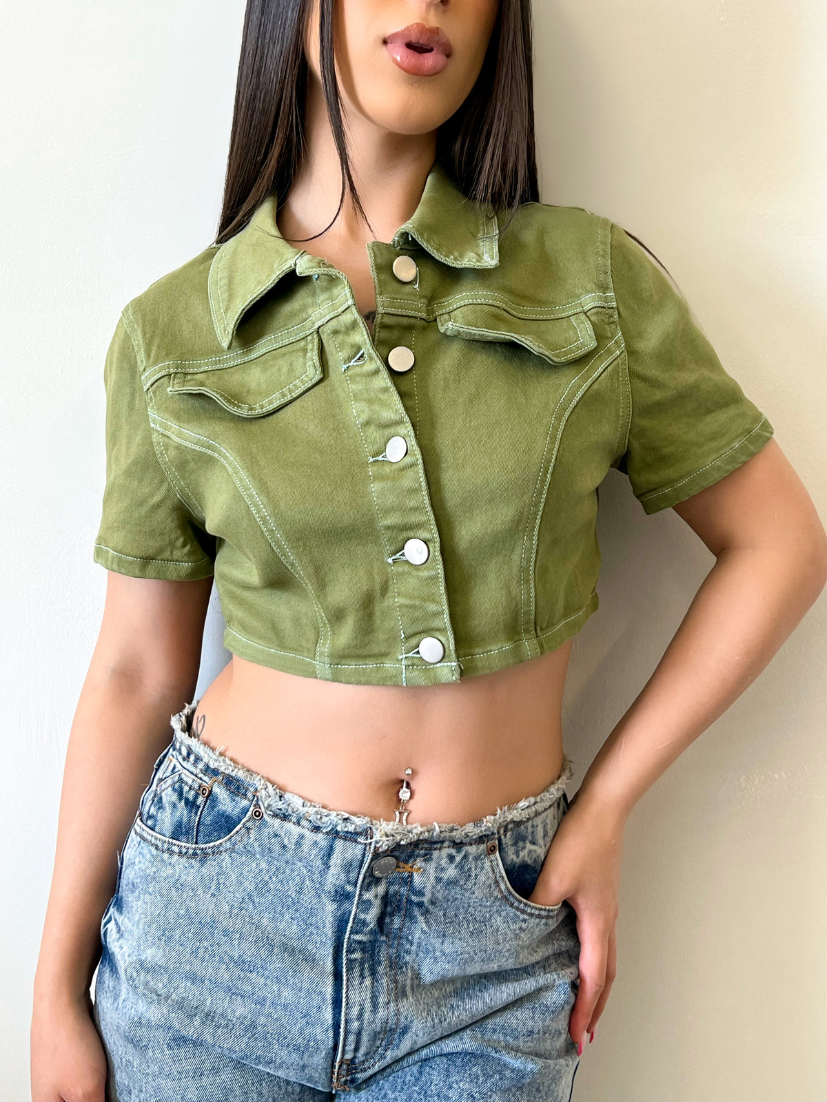 Olivia Jean Button Up Top (Olive)