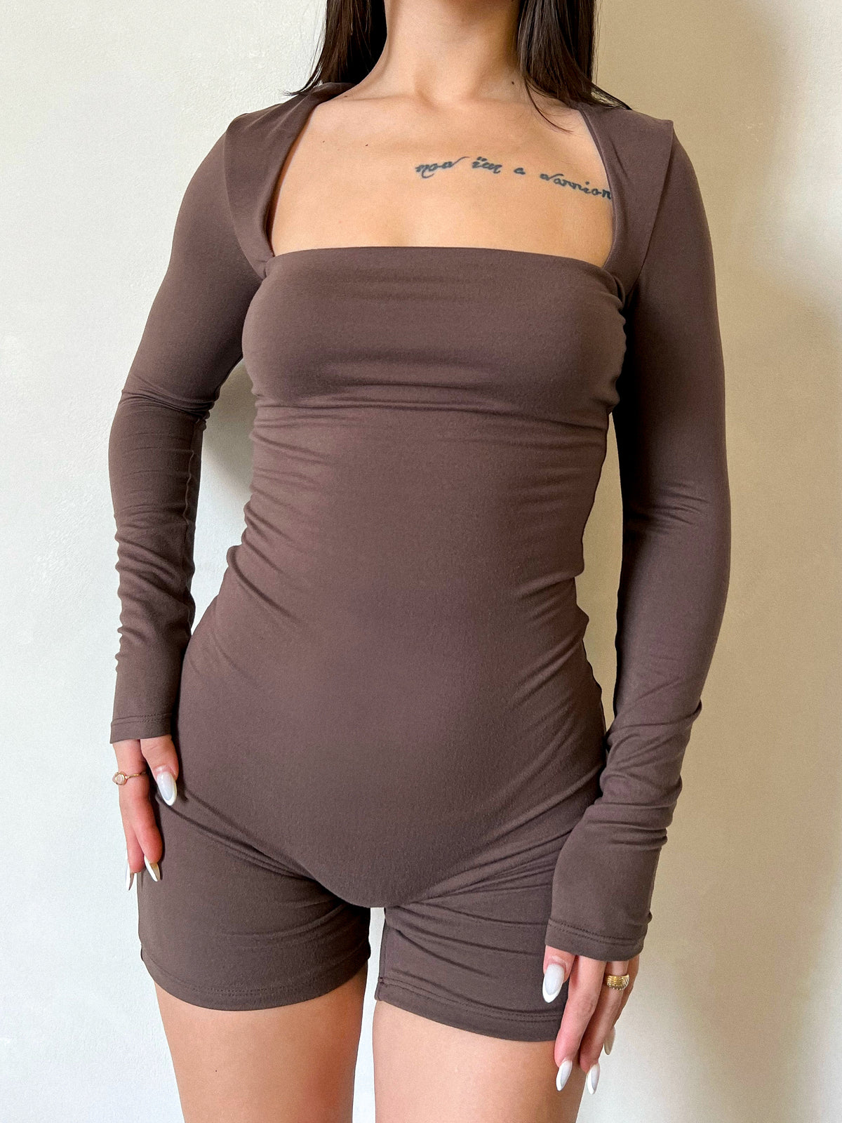 Janessa Long Sleeve Romper (Brown)