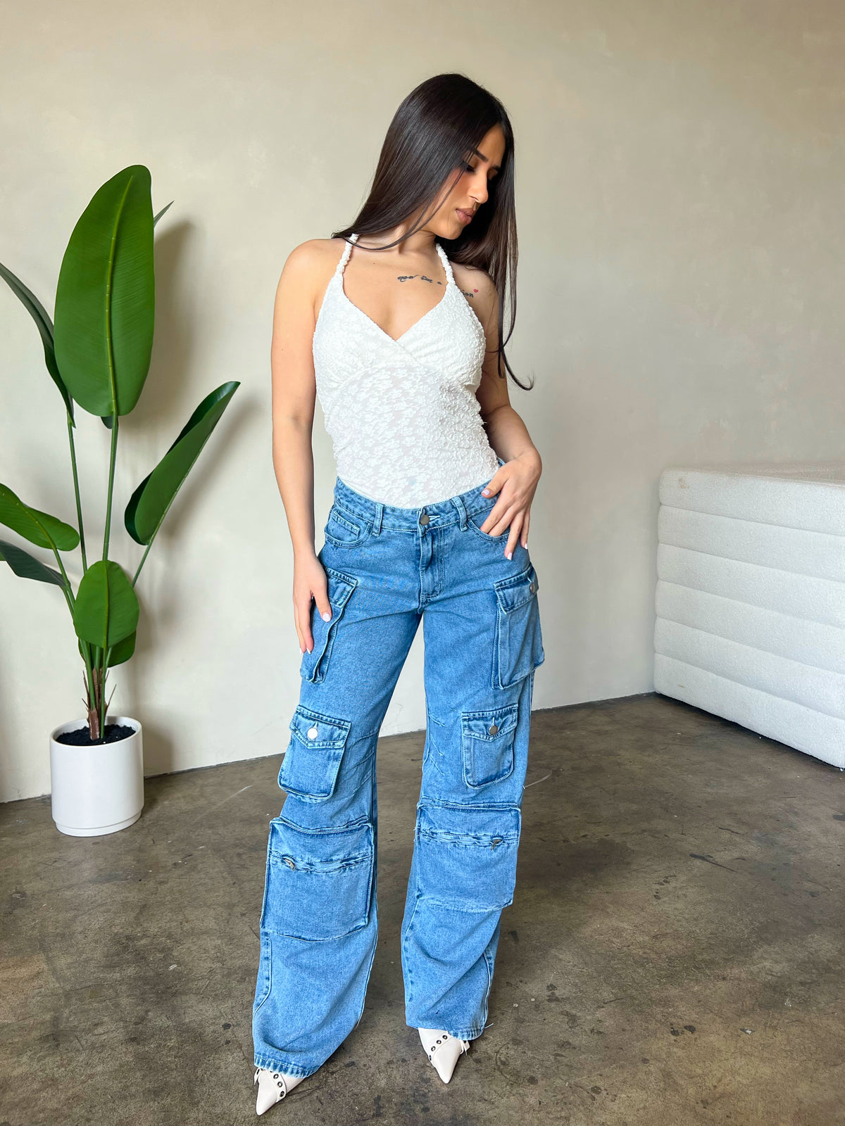 Steph Cargo Jeans (Acid Blue)