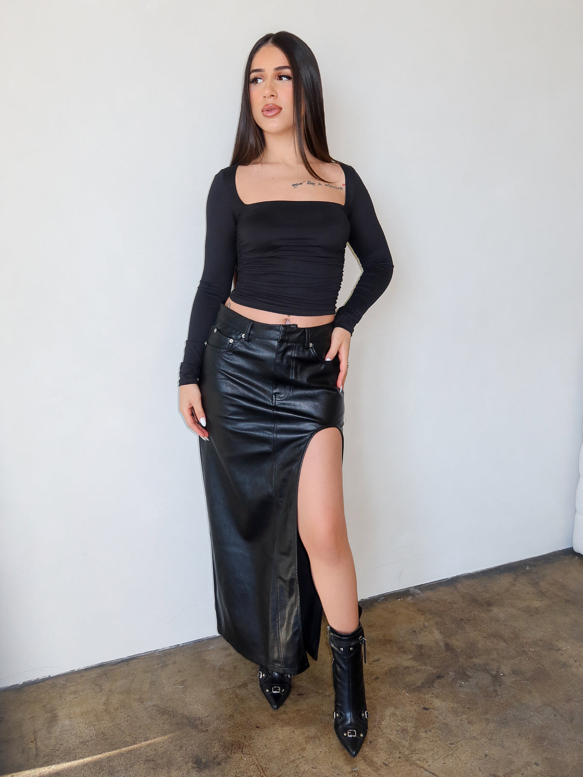 Tori Leather Maxi Skirt (Black)