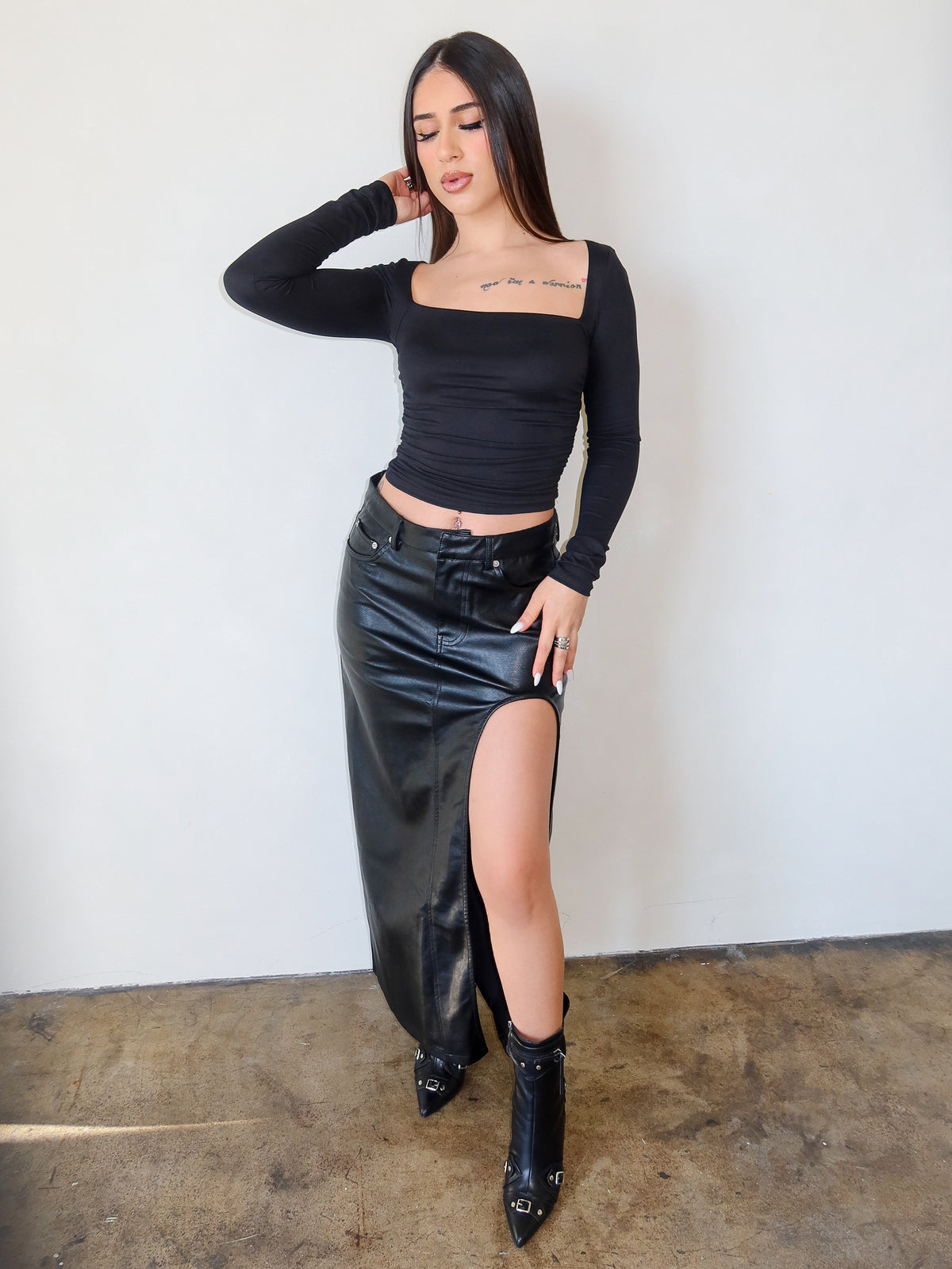 Tori Mini Bodycon Faux Leather Skirt Black