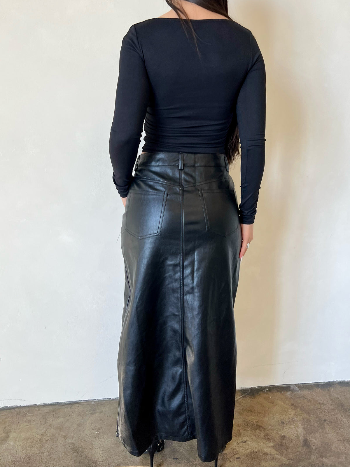 Tori Leather Maxi Skirt (Black)