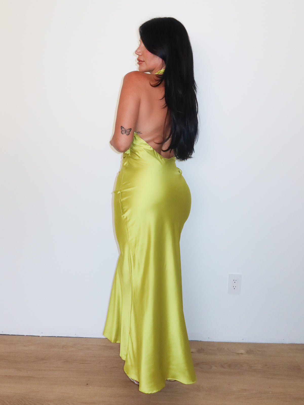 Alyssa Satin Maxi Dress (Lime)