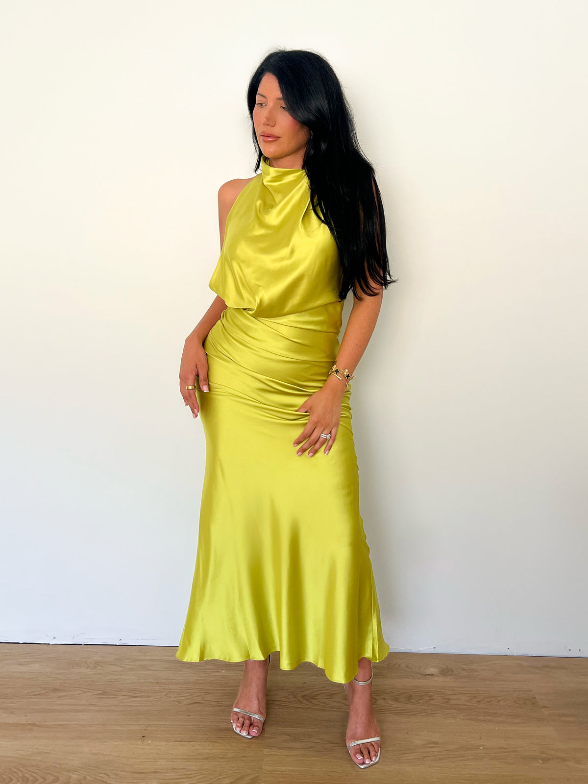 chinese dress ladies Alyssa Satin Maxi Dress (Lime) Large