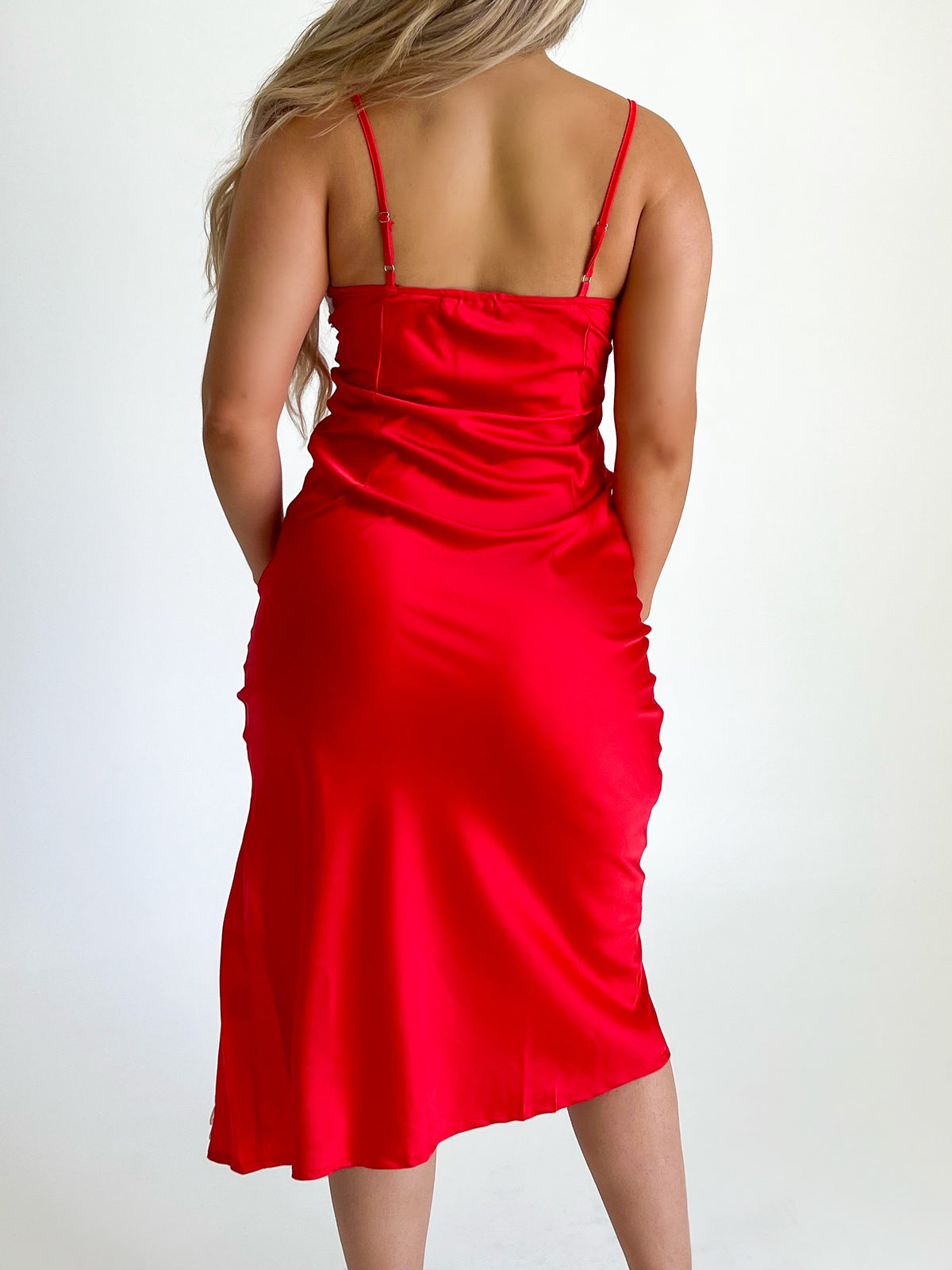 Lucy Silk Slit Dress (Red)