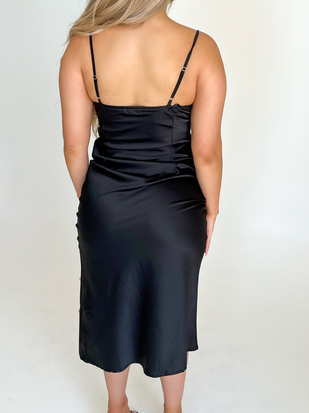 Lucy Silk Slit Dress (Black)