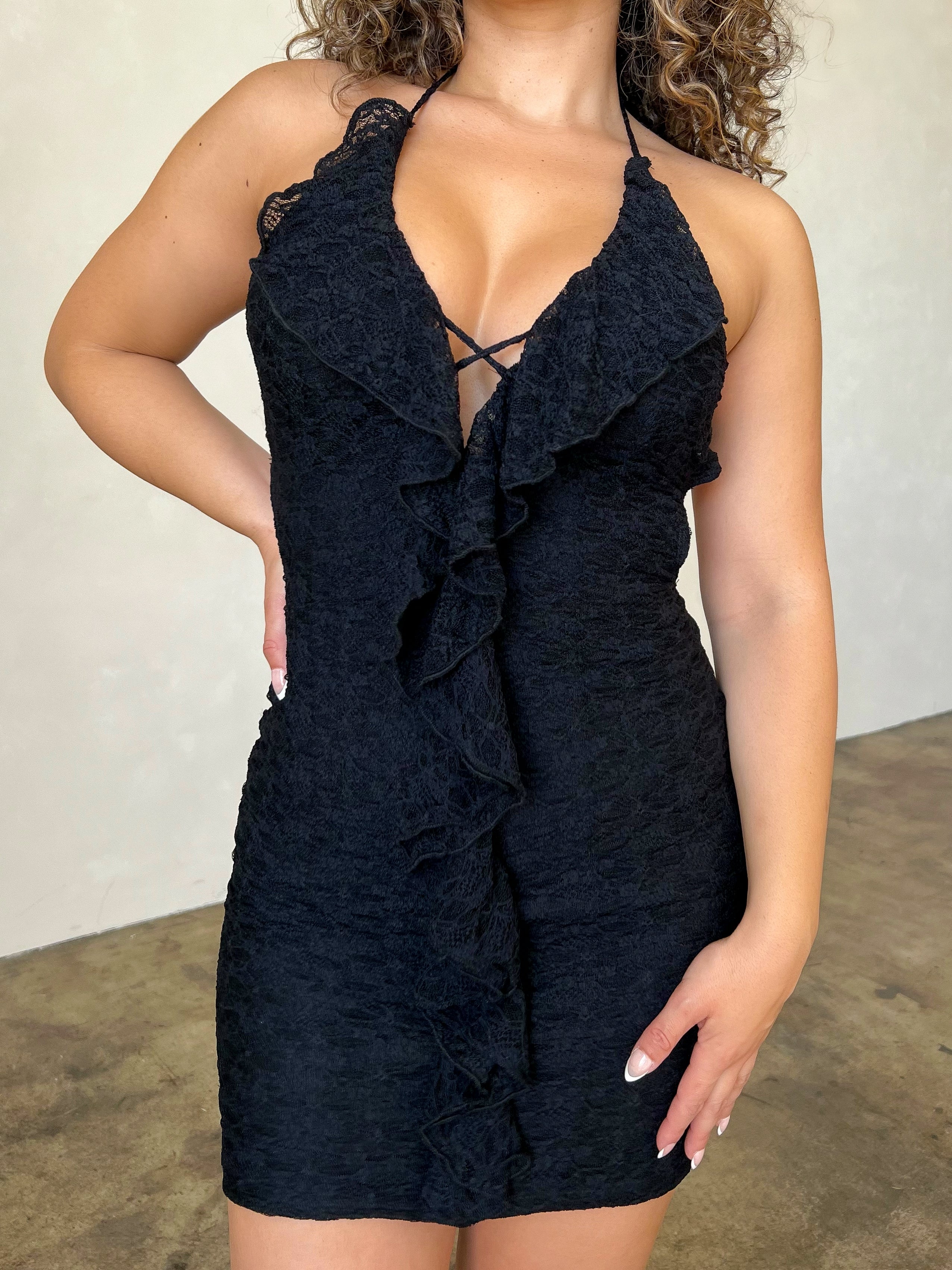 open front halter dress Paola Halter Dress (Black) Small