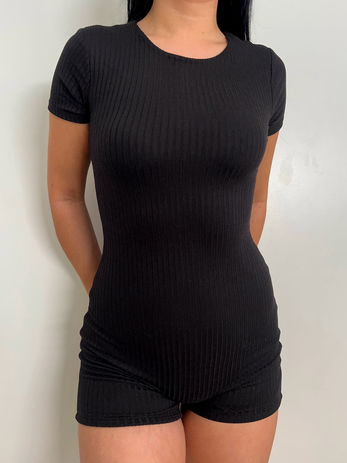 Monica Ribbed Romper (Black)