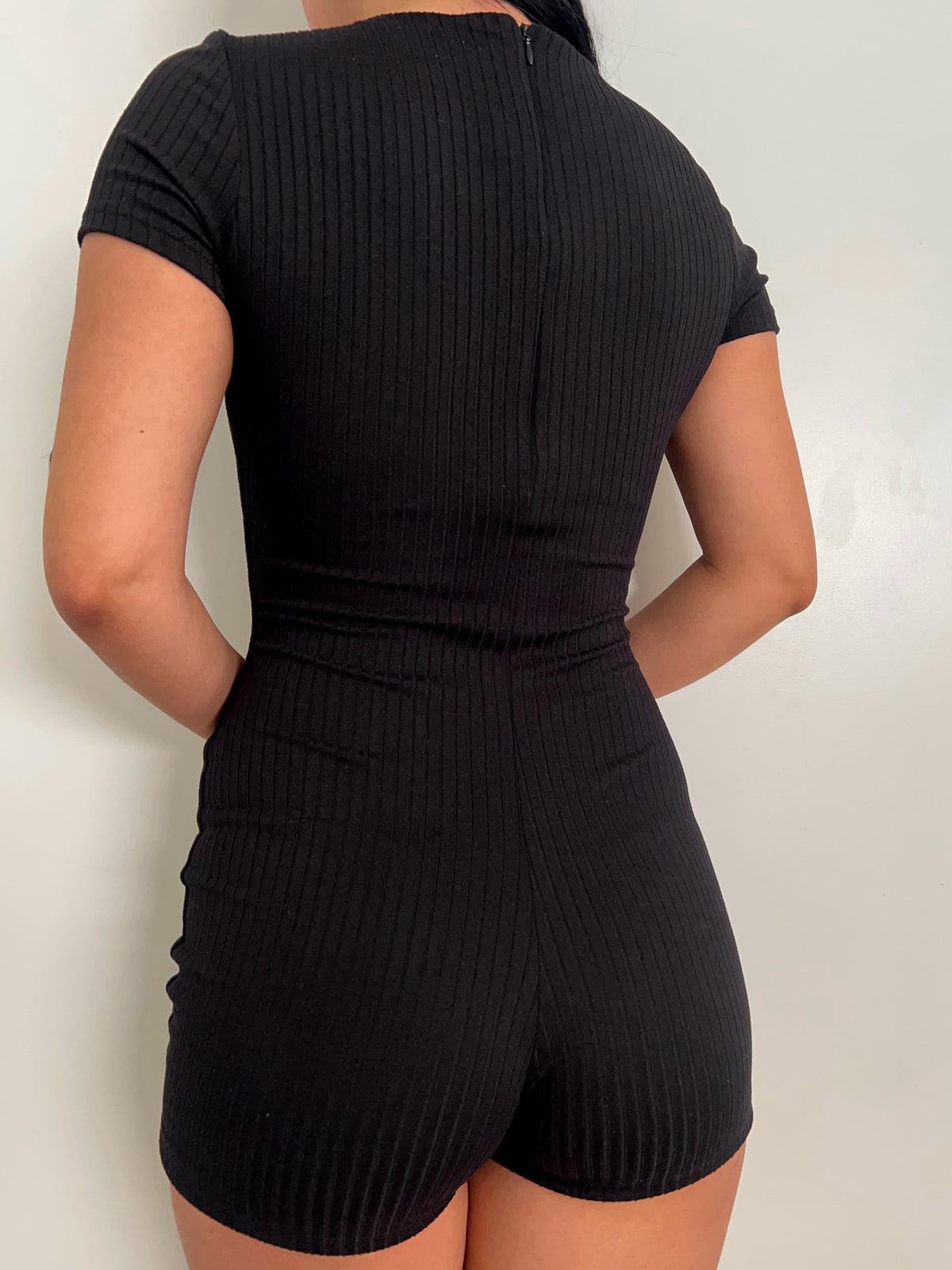 Monica Ribbed Romper (Black)