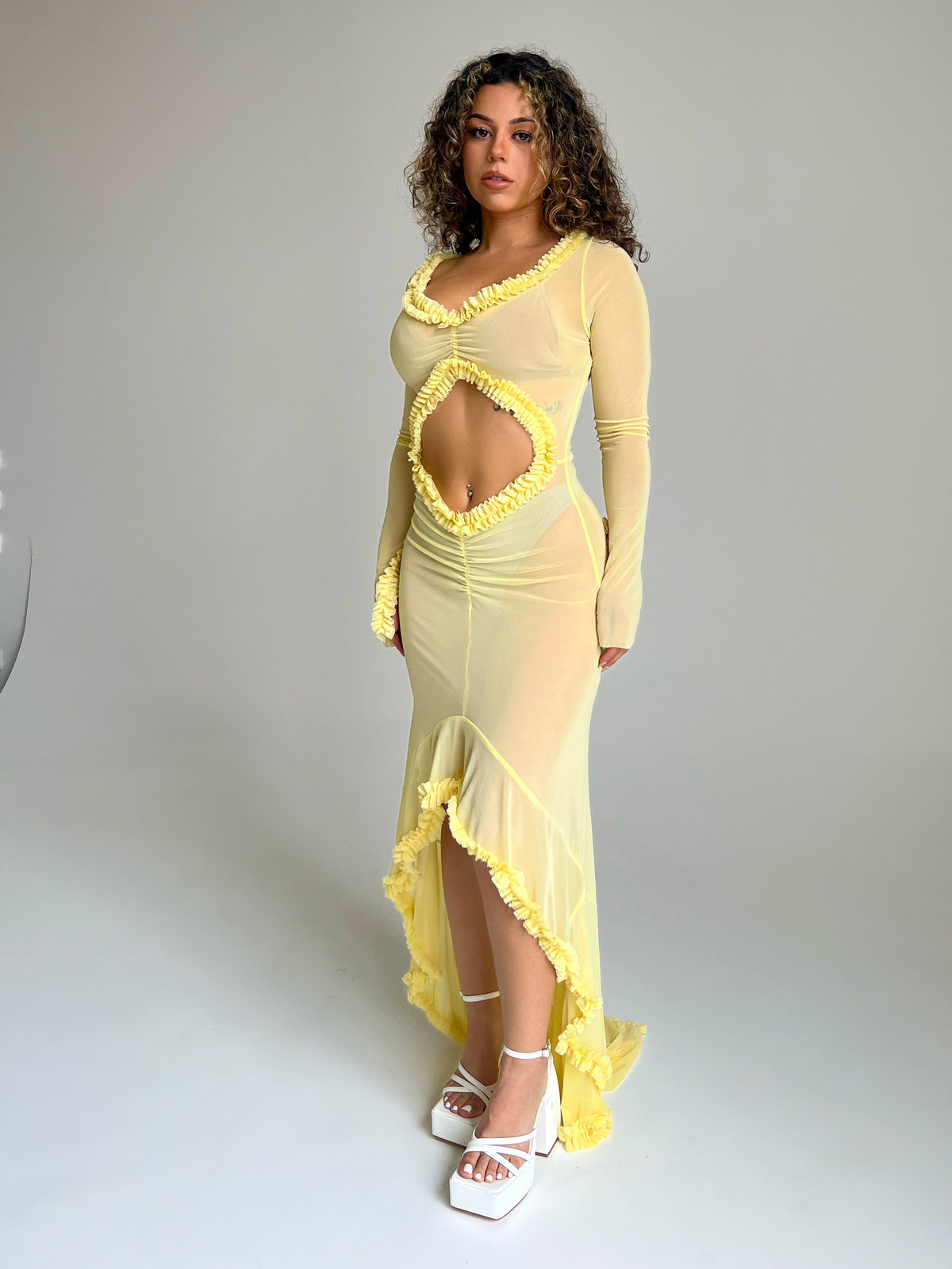 yellow maxi ruffle dress Halter Ruffle Maxi Dress Amber Yellow