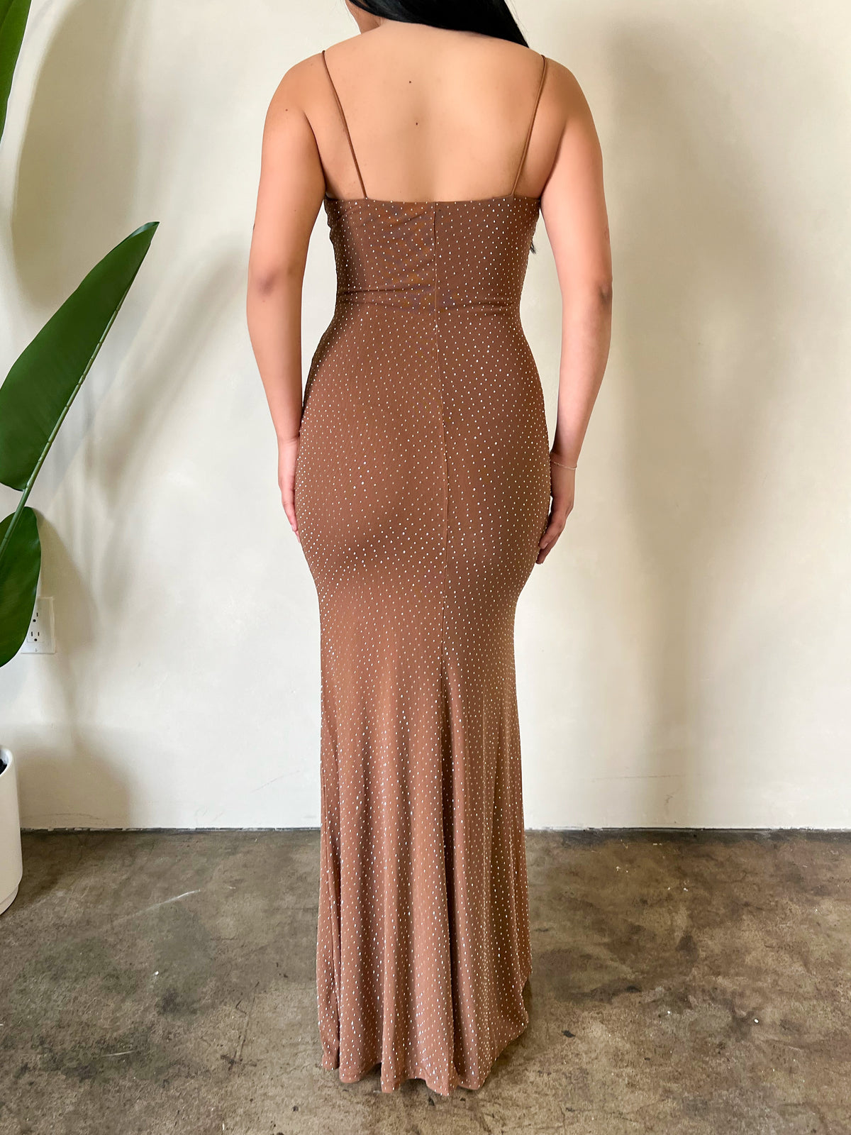 Valerie Rhinestone Maxi Dress (Mocha)