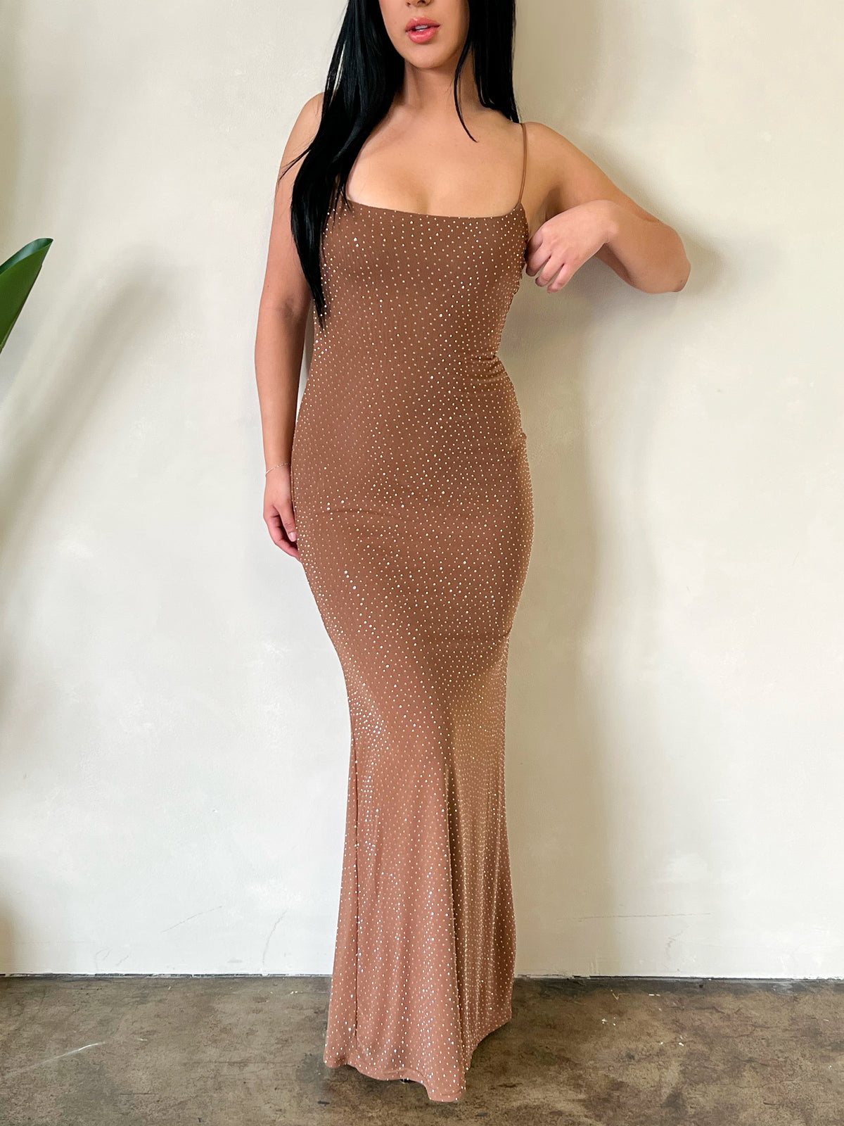 Valerie Rhinestone Maxi Dress (Mocha)