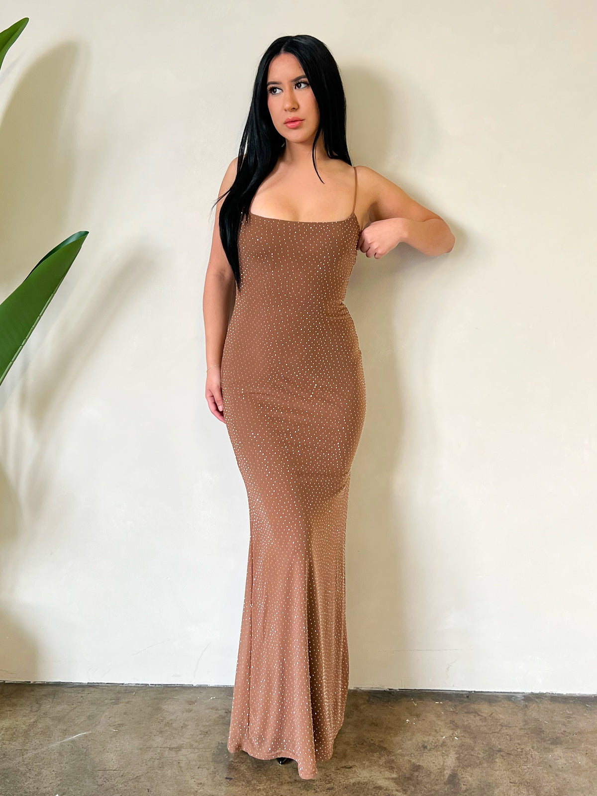 Valerie Rhinestone Maxi Dress (Mocha)