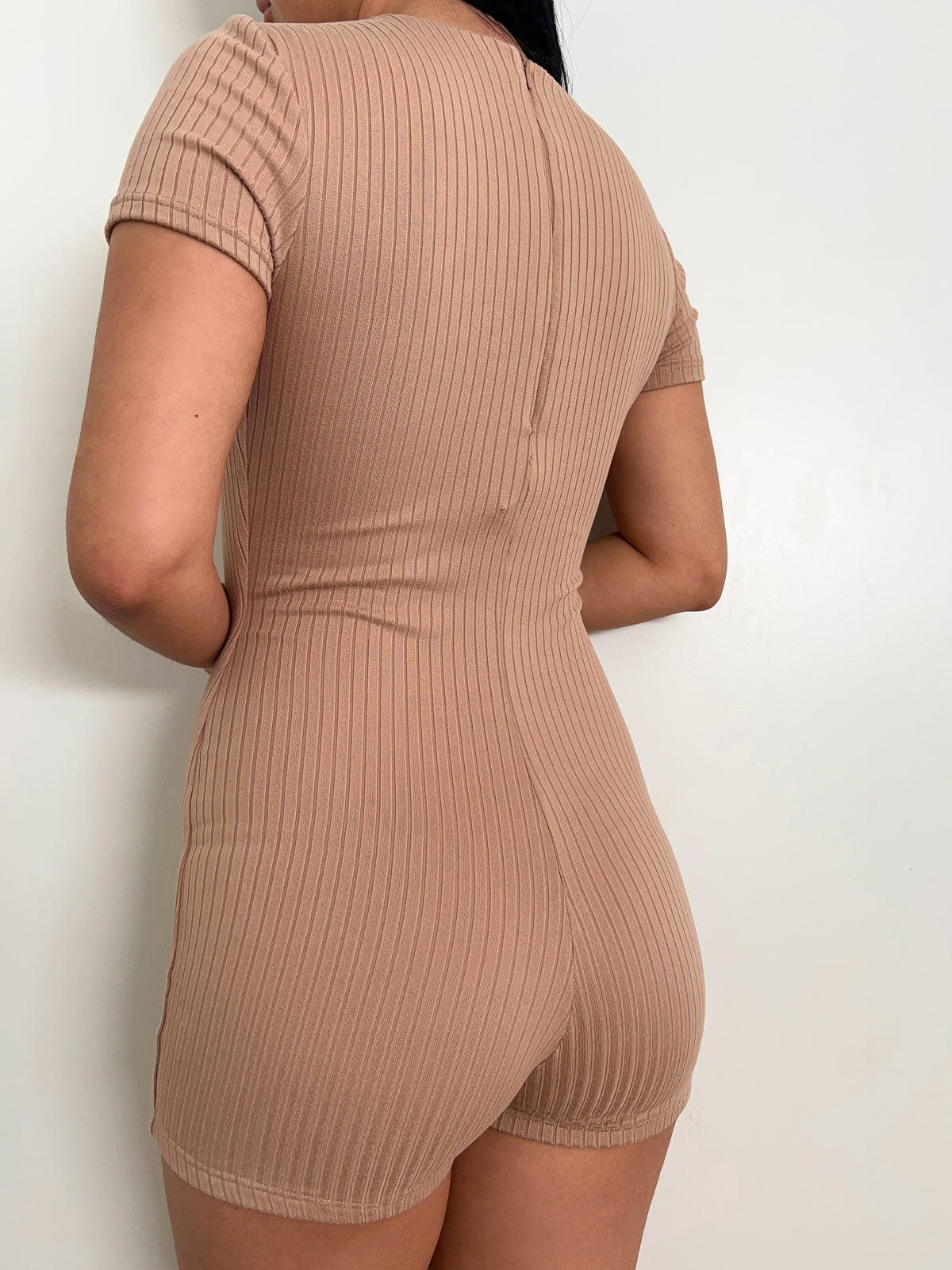 Monica Ribbed Romper (Truffle)