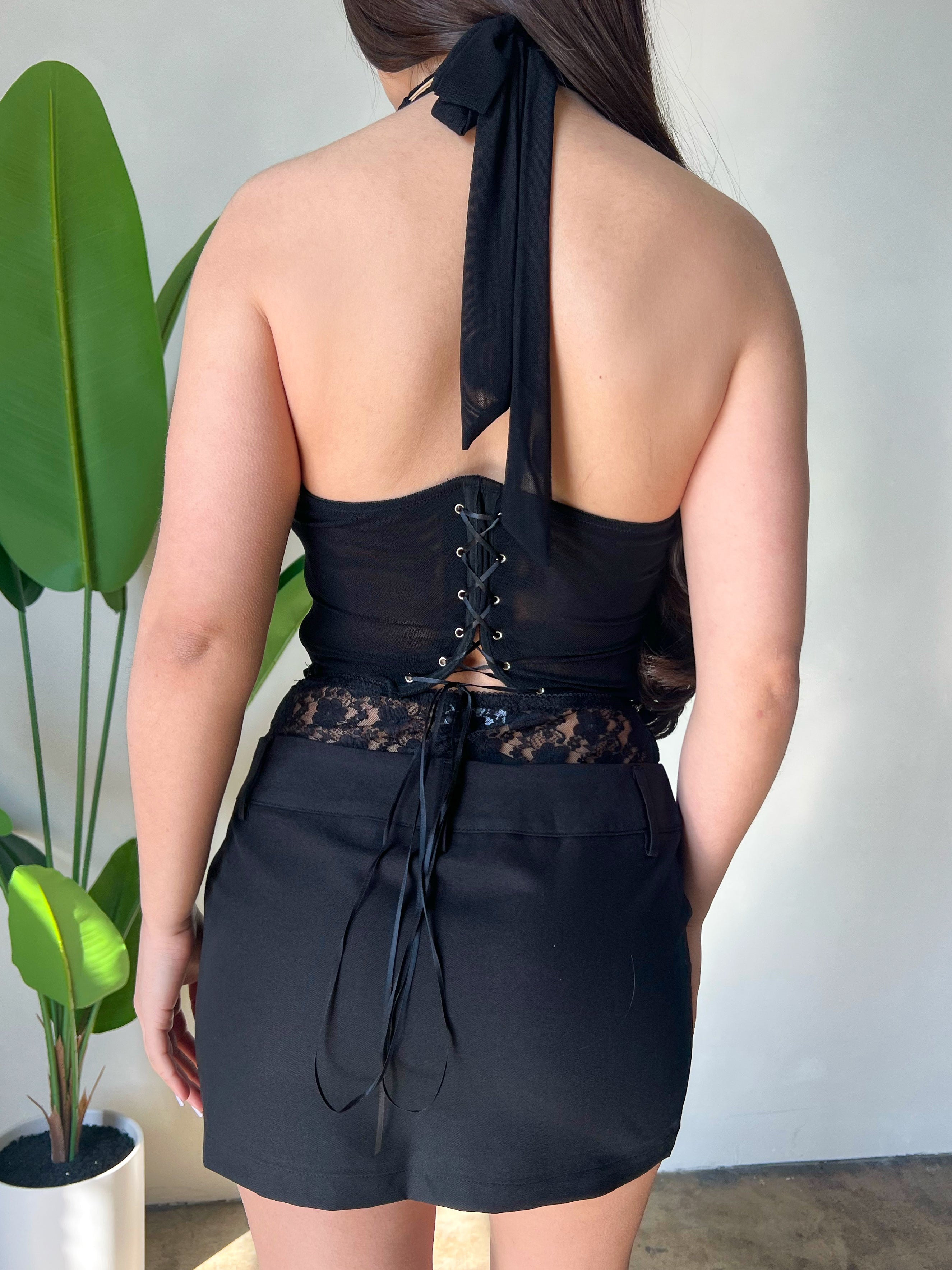 Meggan Lace Trim Mini Skirt (Black) - Main Image