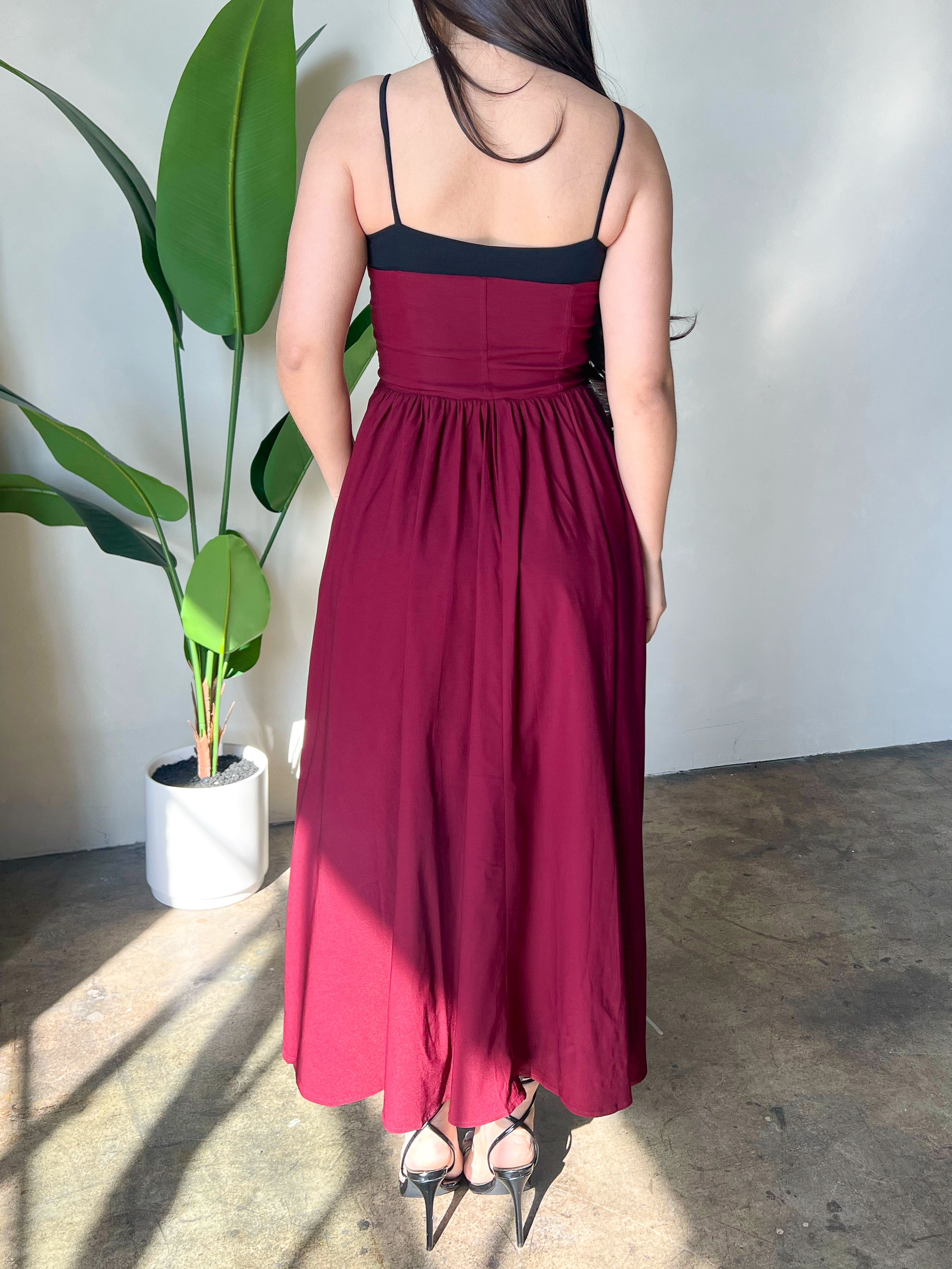 white christmas dresses Miss Circle Xavy Crimson Off-Shoulder Corset Midi Dress XXS main image 0