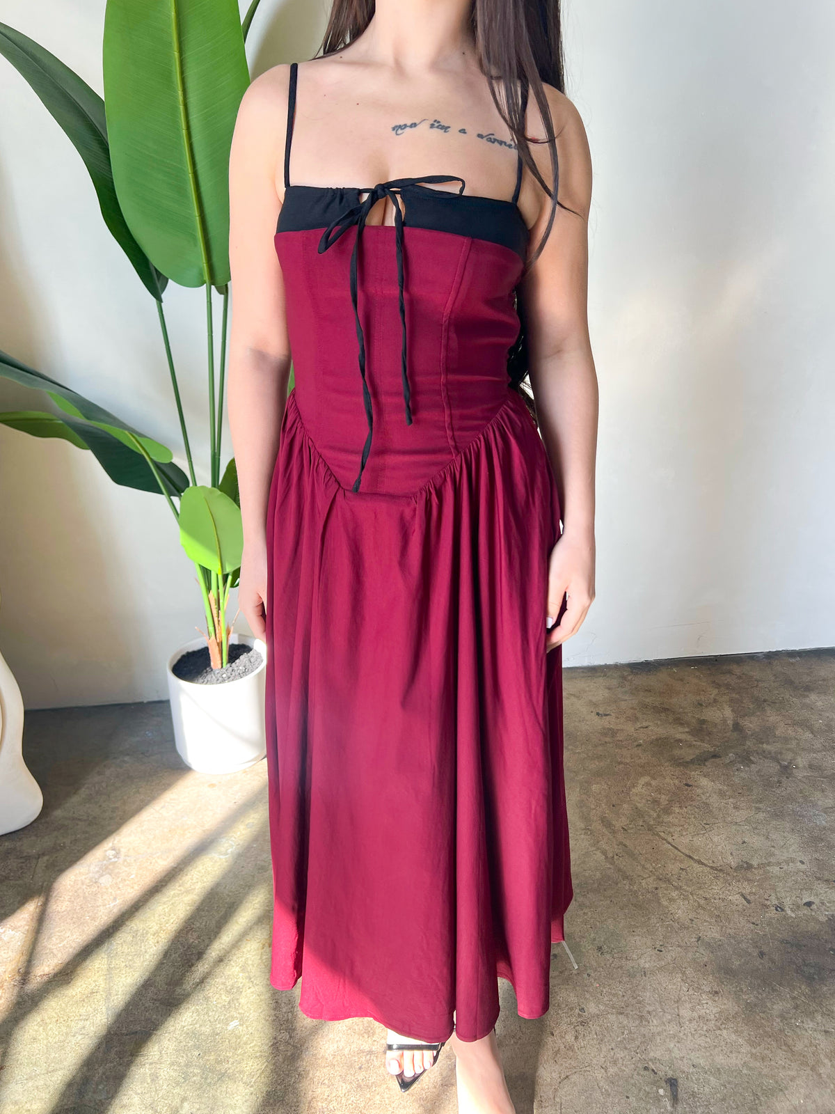 Lydia Corset Midi Dress (Burgundy)