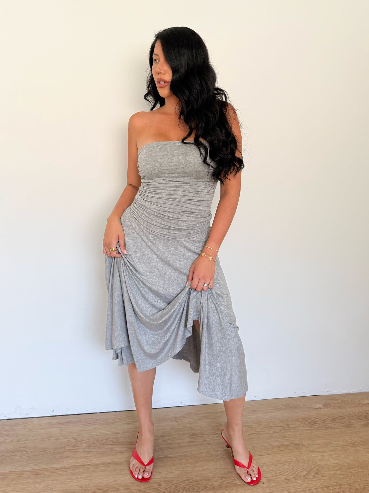 Amanda Ruched Maxi Dress (Heather Grey)