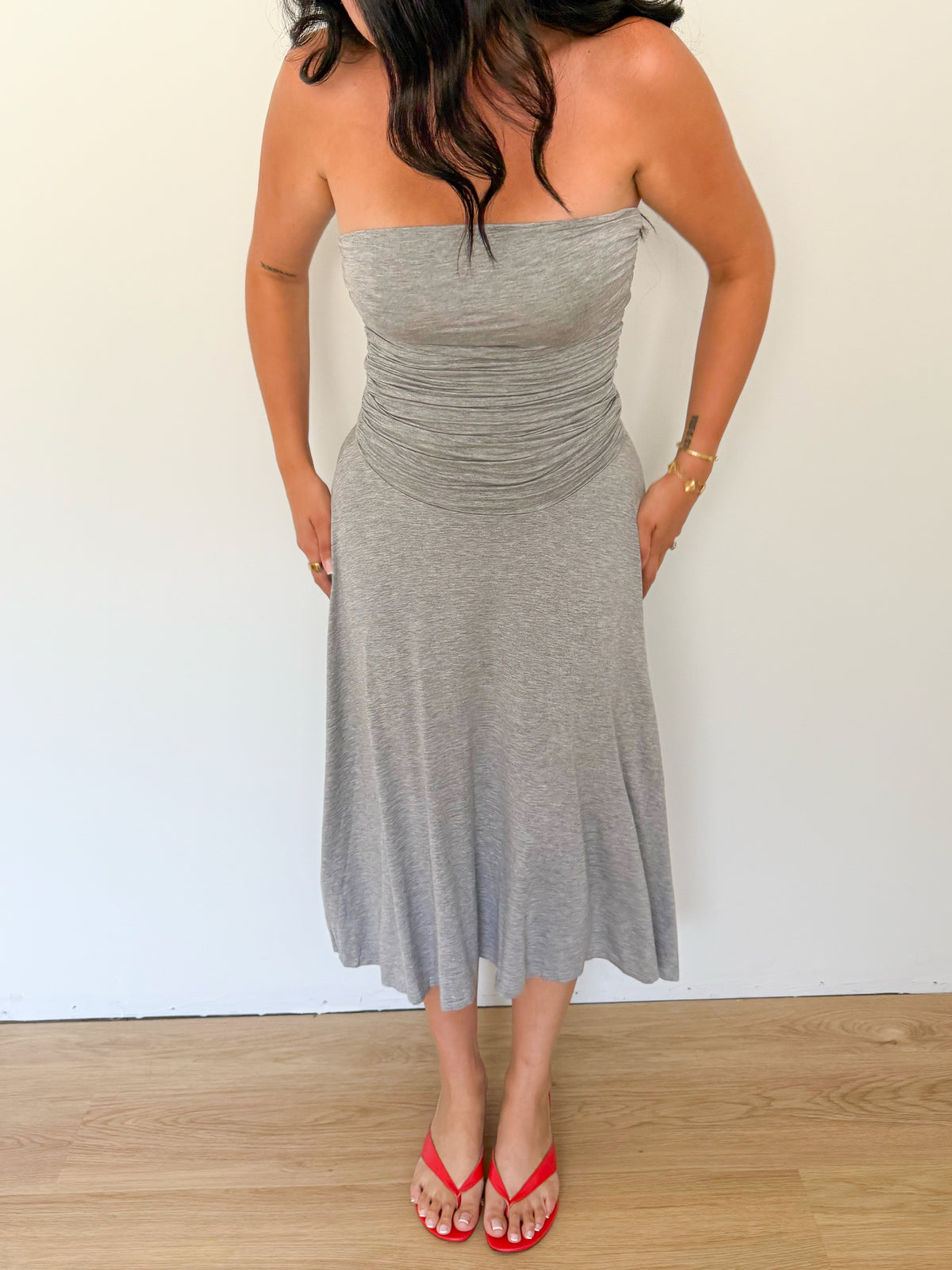 heather grey maxi dress AKIRA Goddess Hour Knit Maxi Dress