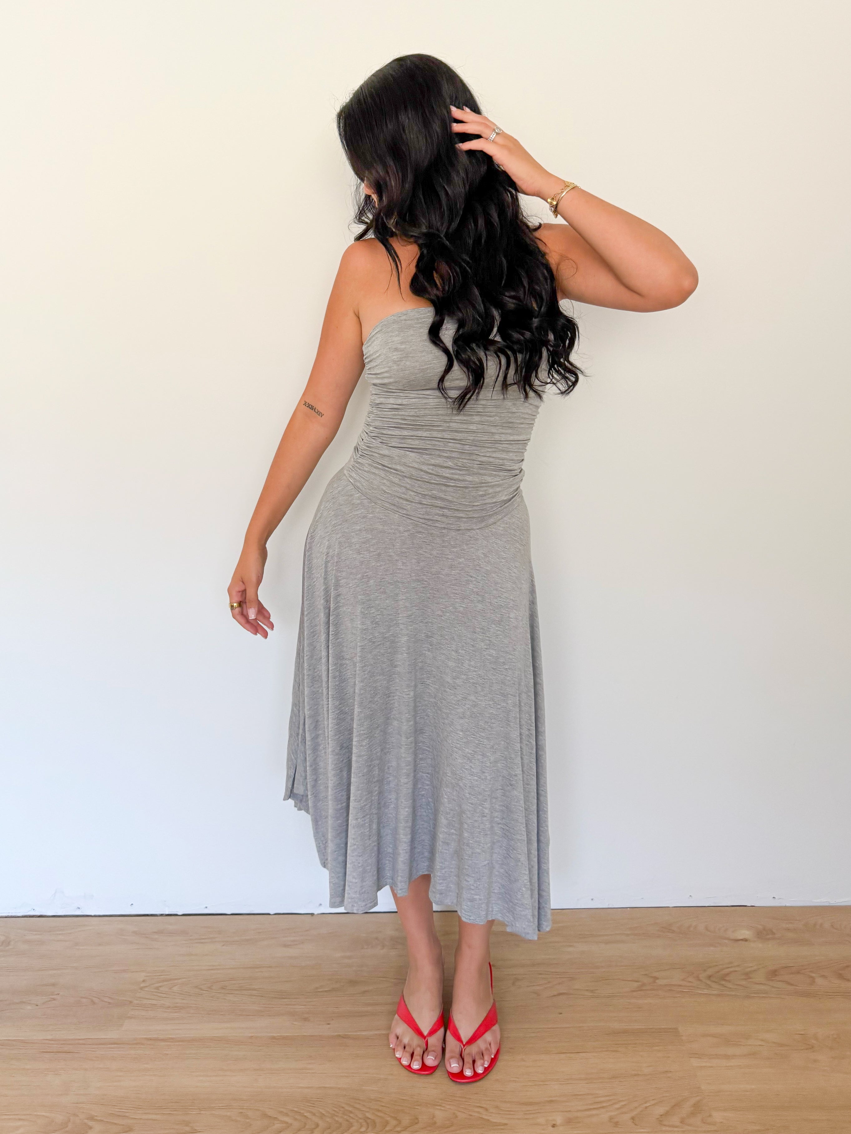 Amanda Ruched Maxi Dress (Heather Grey)