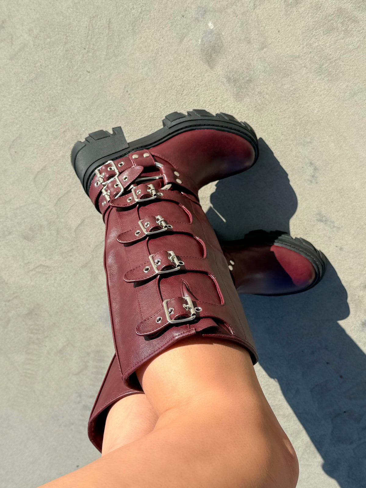 Monica Buckle Up Boots (Burgundy)