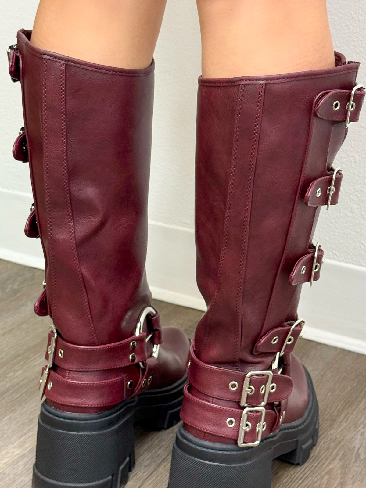 Monica Buckle Up Boots (Burgundy)