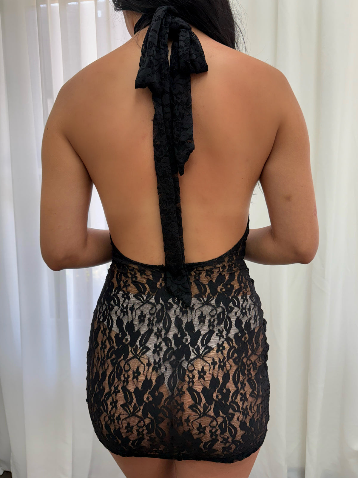 Amber Lace Halter Dress (Black)