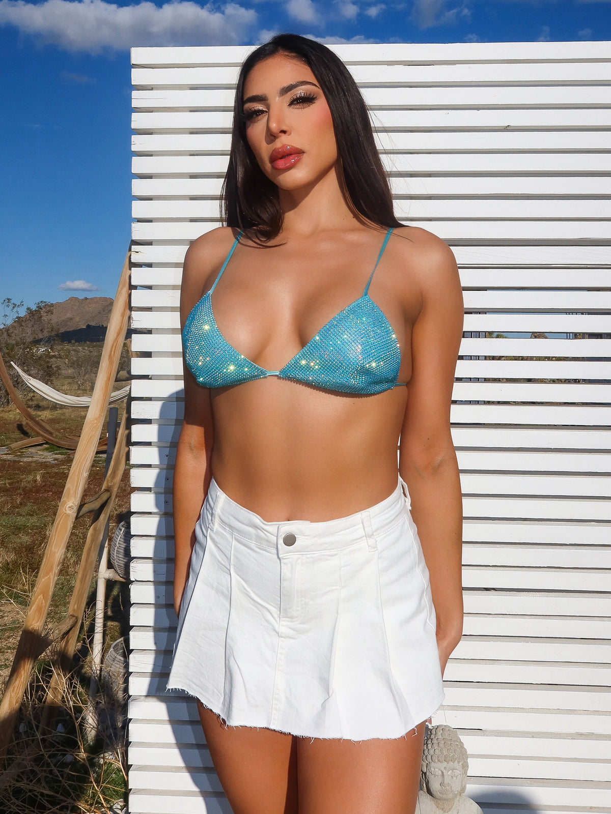 Sarina Rhinestone Bralette (Turquoise)