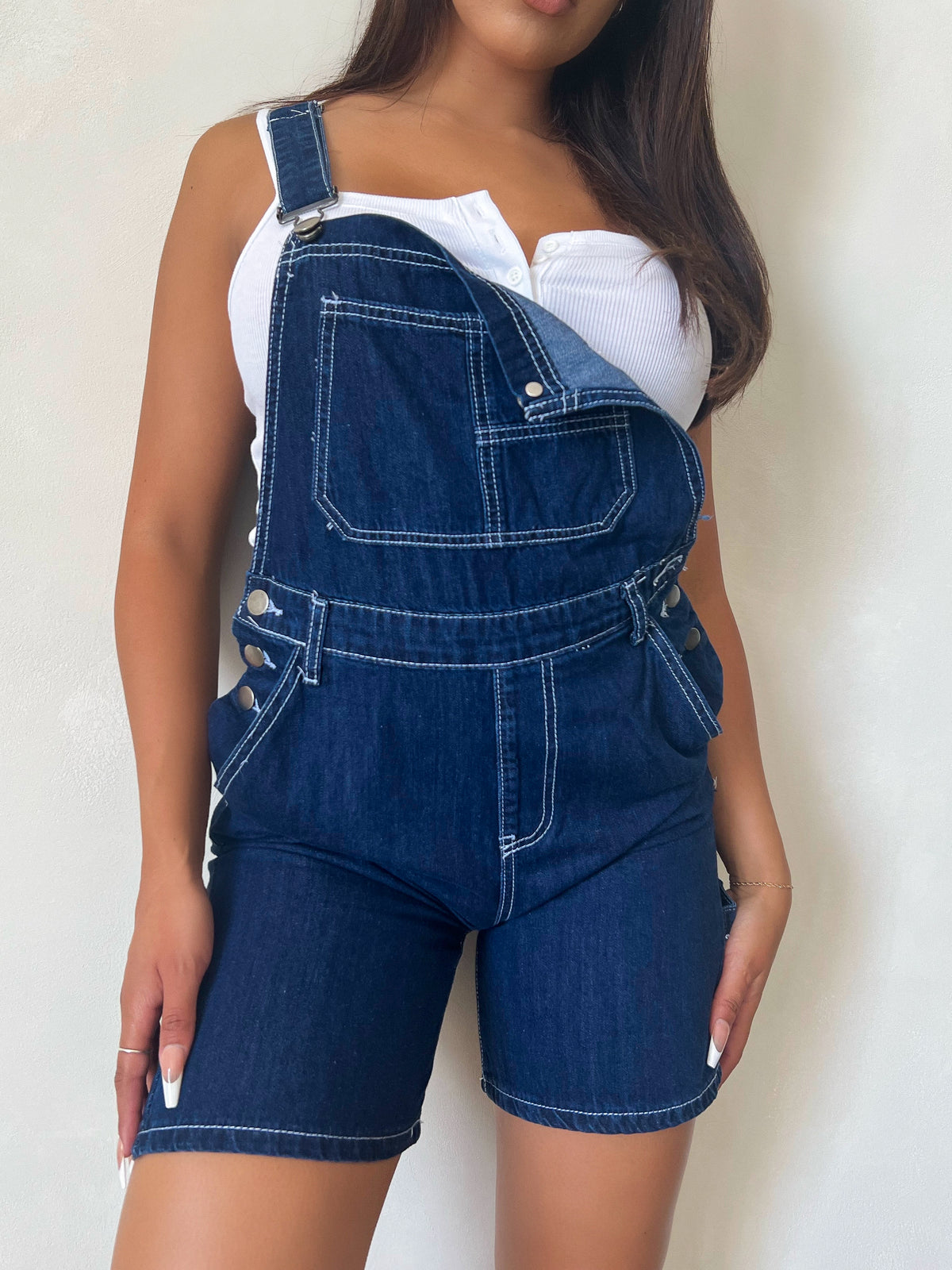 Lizeth Denim Short Overalls (Dark Denim)