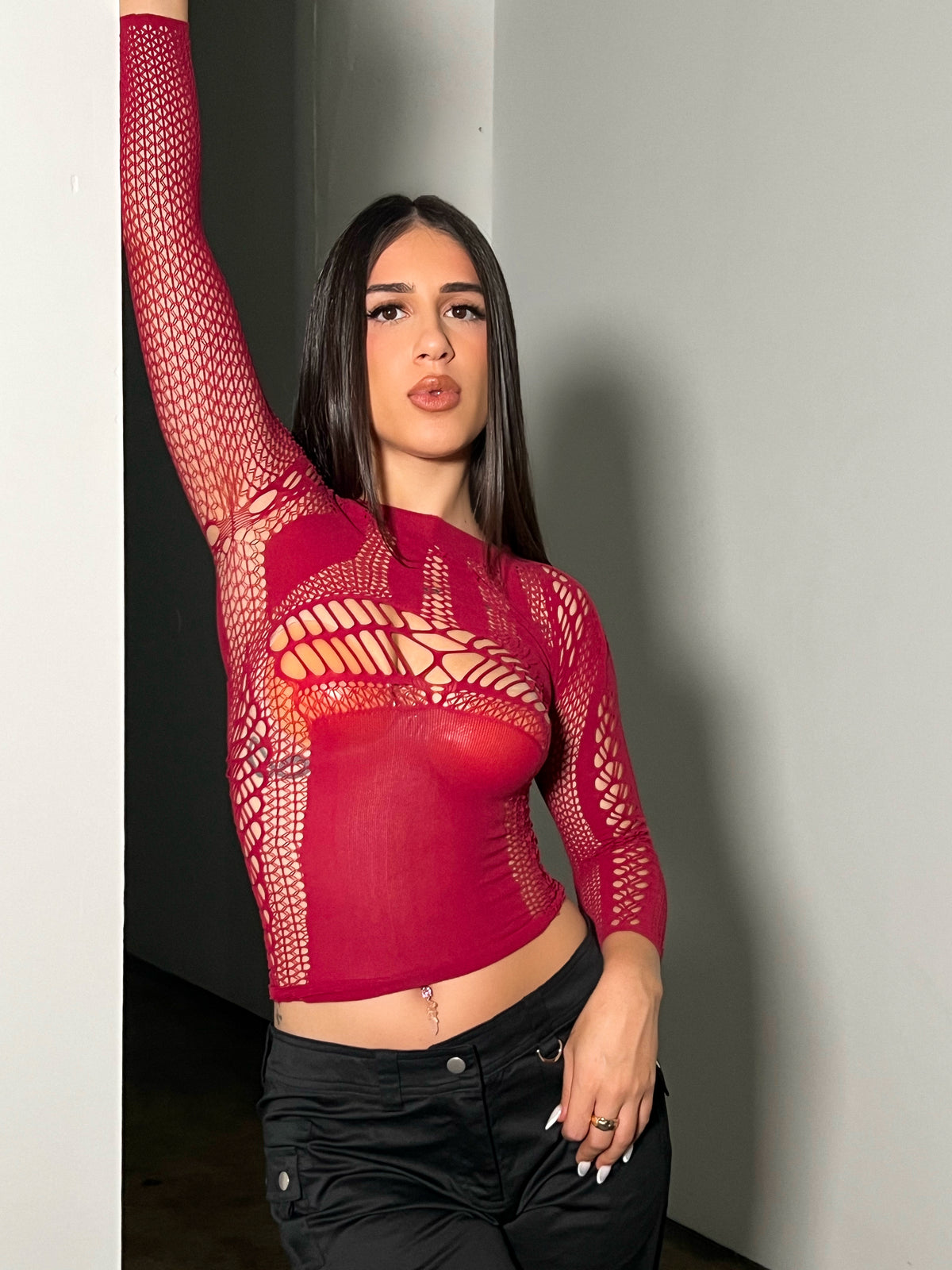 Allison Mesh Dress (Burgundy)